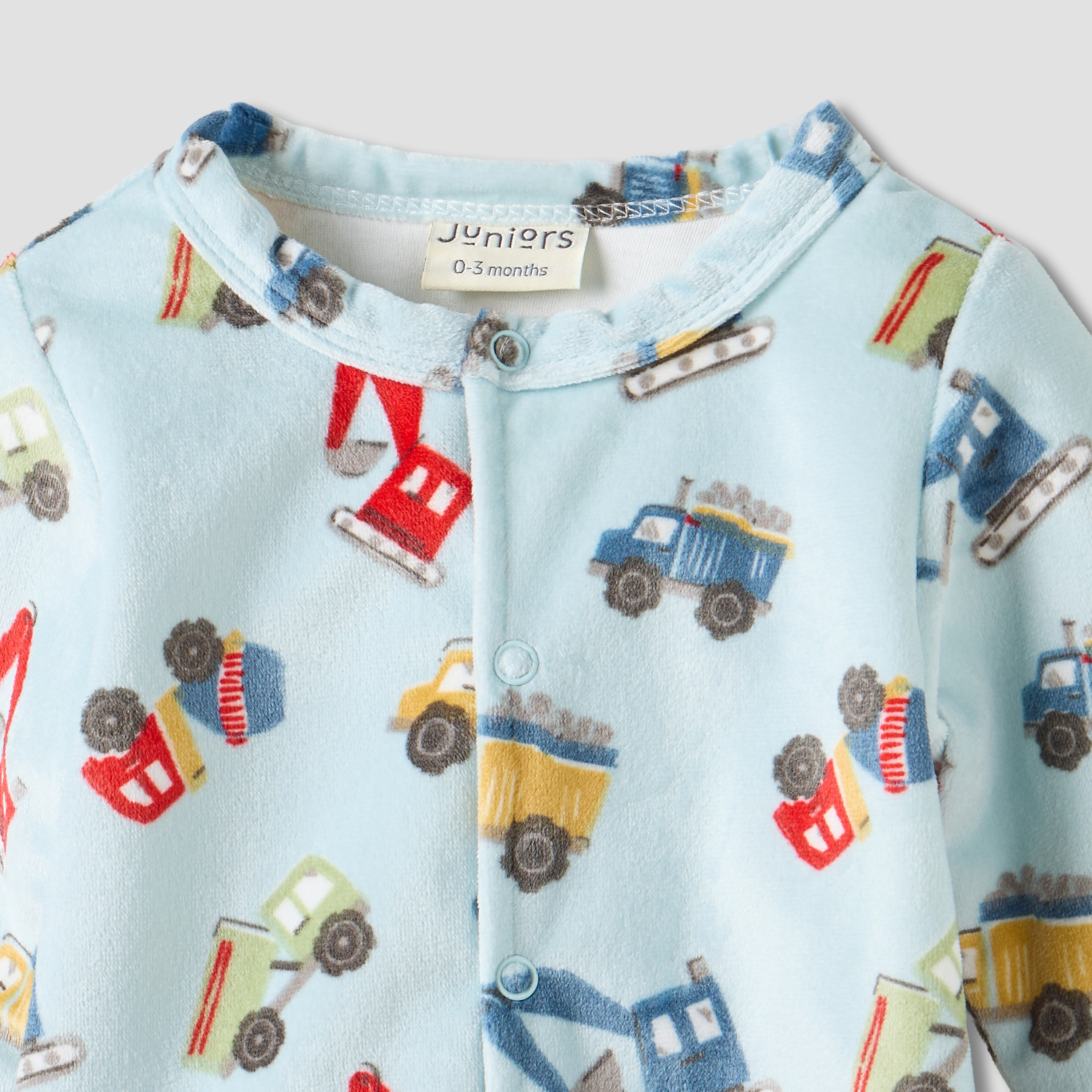Juniors Vehicle Print Plush Sleepsuit with Long Sleeves-baby-boys-clothing-nightwear-sleepsuits-image-3