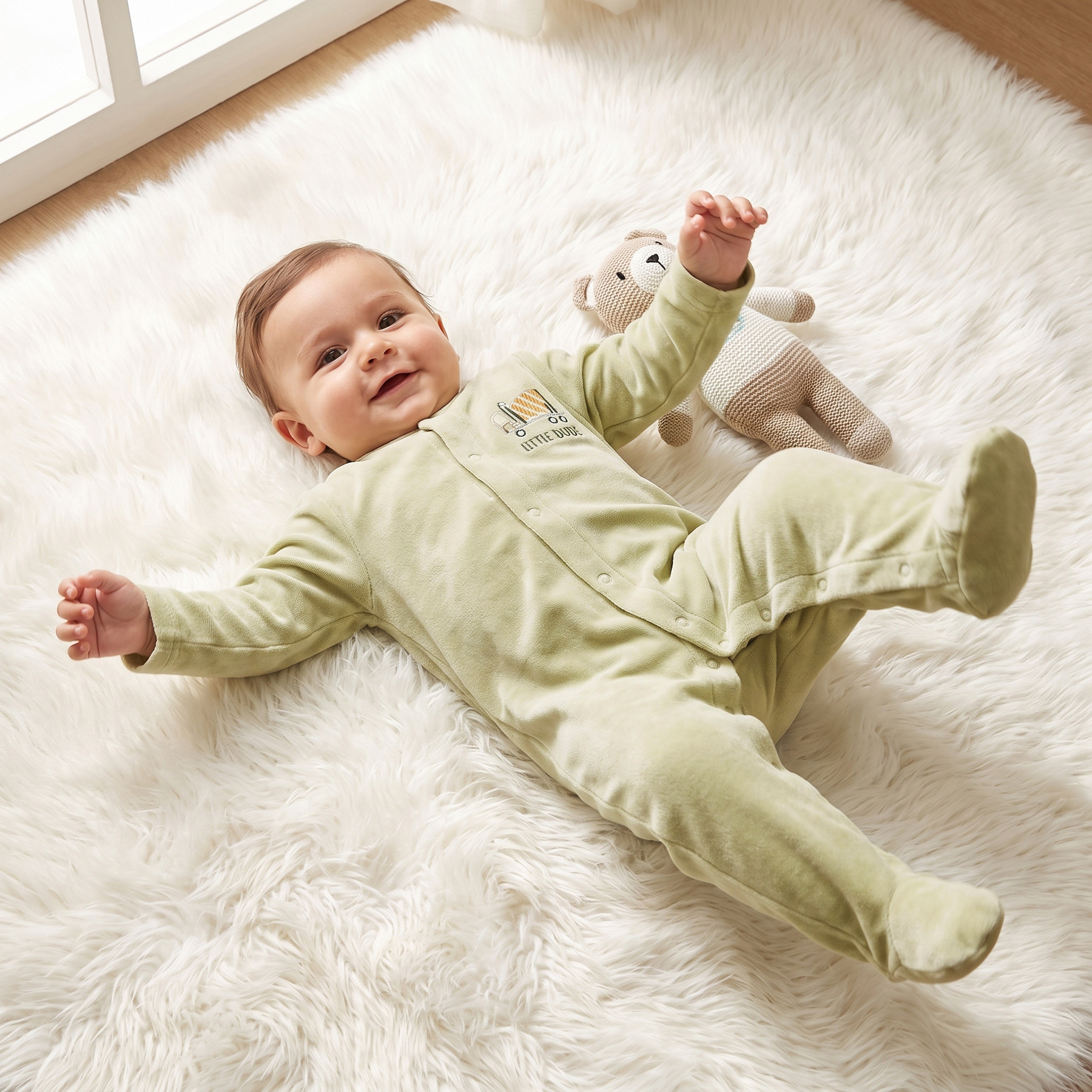 Juniors Crew Neck Long Sleeves Sleepsuit with Vehicle Embroidery-baby-boys-clothing-nightwear-sleepsuits-image-1