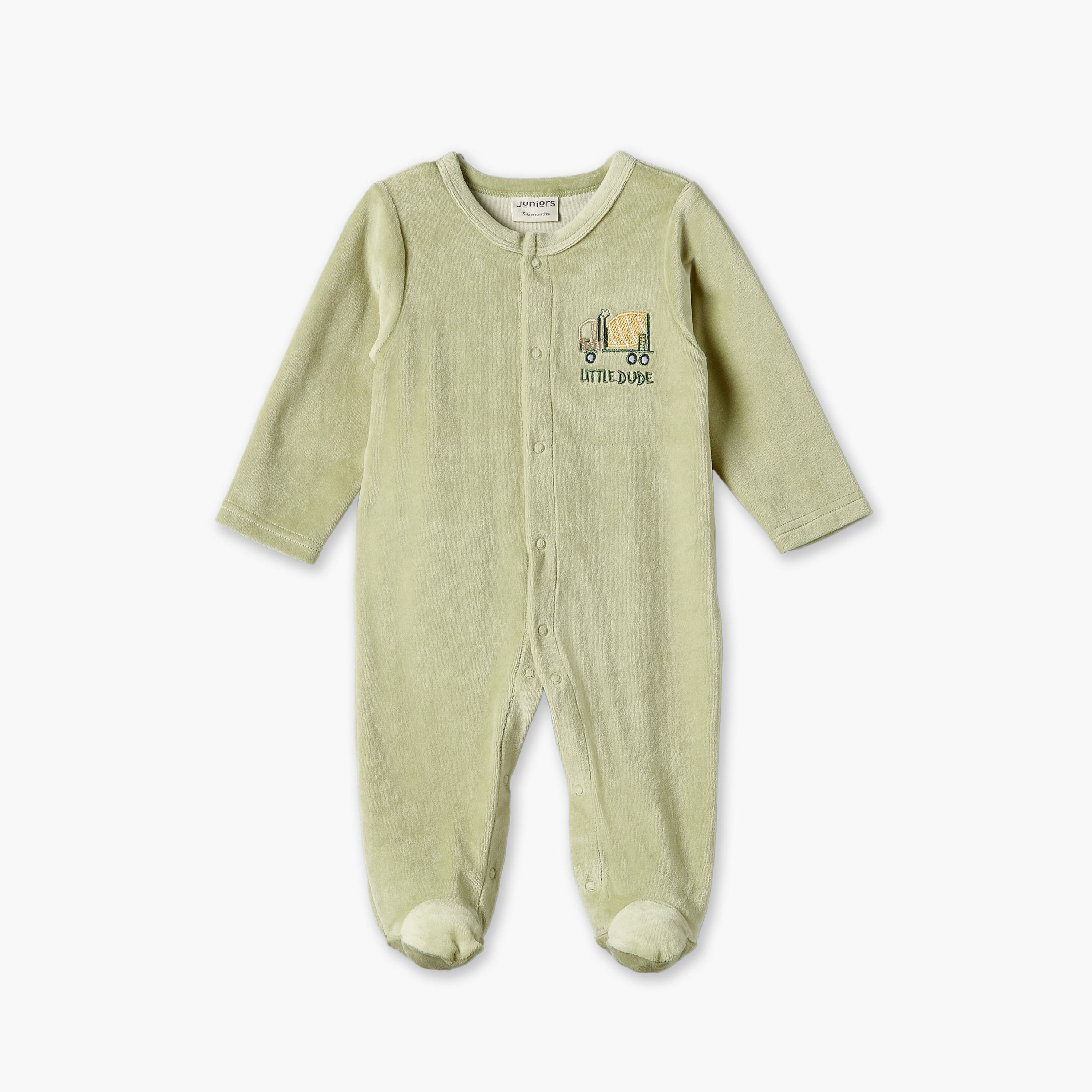 Juniors Crew Neck Long Sleeves Sleepsuit with Vehicle Embroidery-baby-boys-clothing-nightwear-sleepsuits-image-2