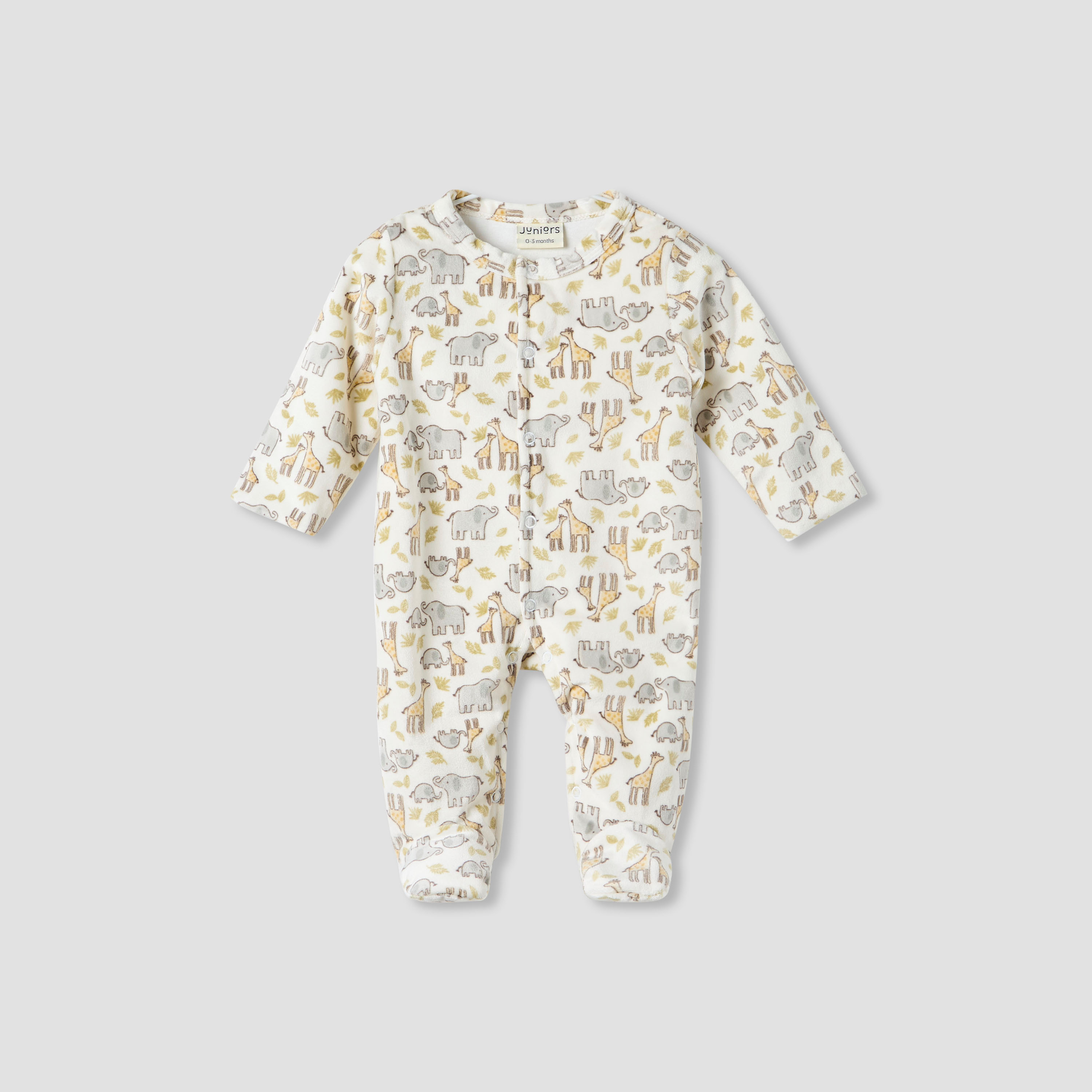 Juniors Round Neck Sleepsuit with Animal Print - Polyester - Long Sleeves-baby-boys-clothing-nightwear-sleepsuits-image-1