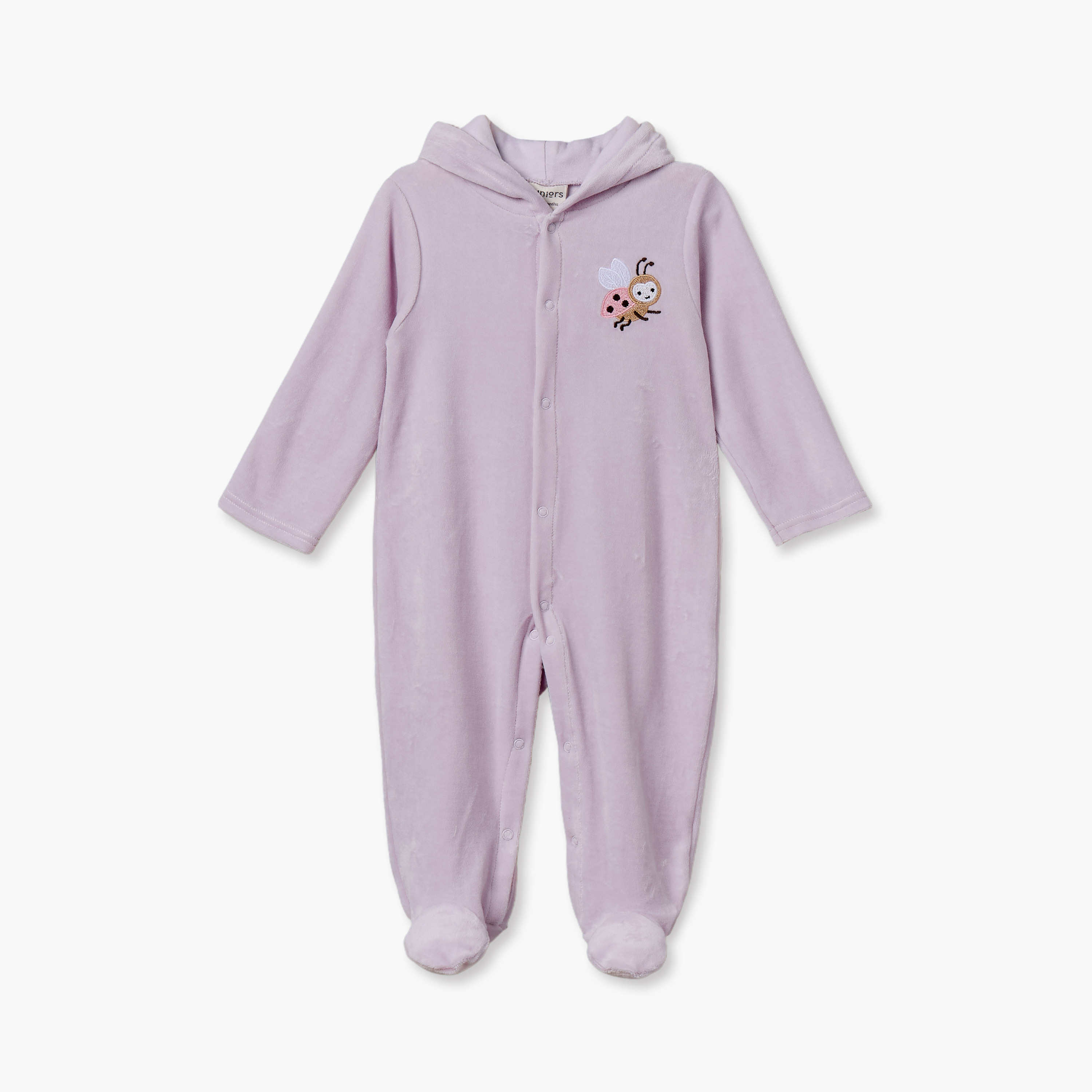 بدلة نوم قطنية بقبعة وأكمام طويلة وأزرار إغلاق كبس من جونيورز-baby-girls-clothing-nightwear-sleepsuits-image-1
