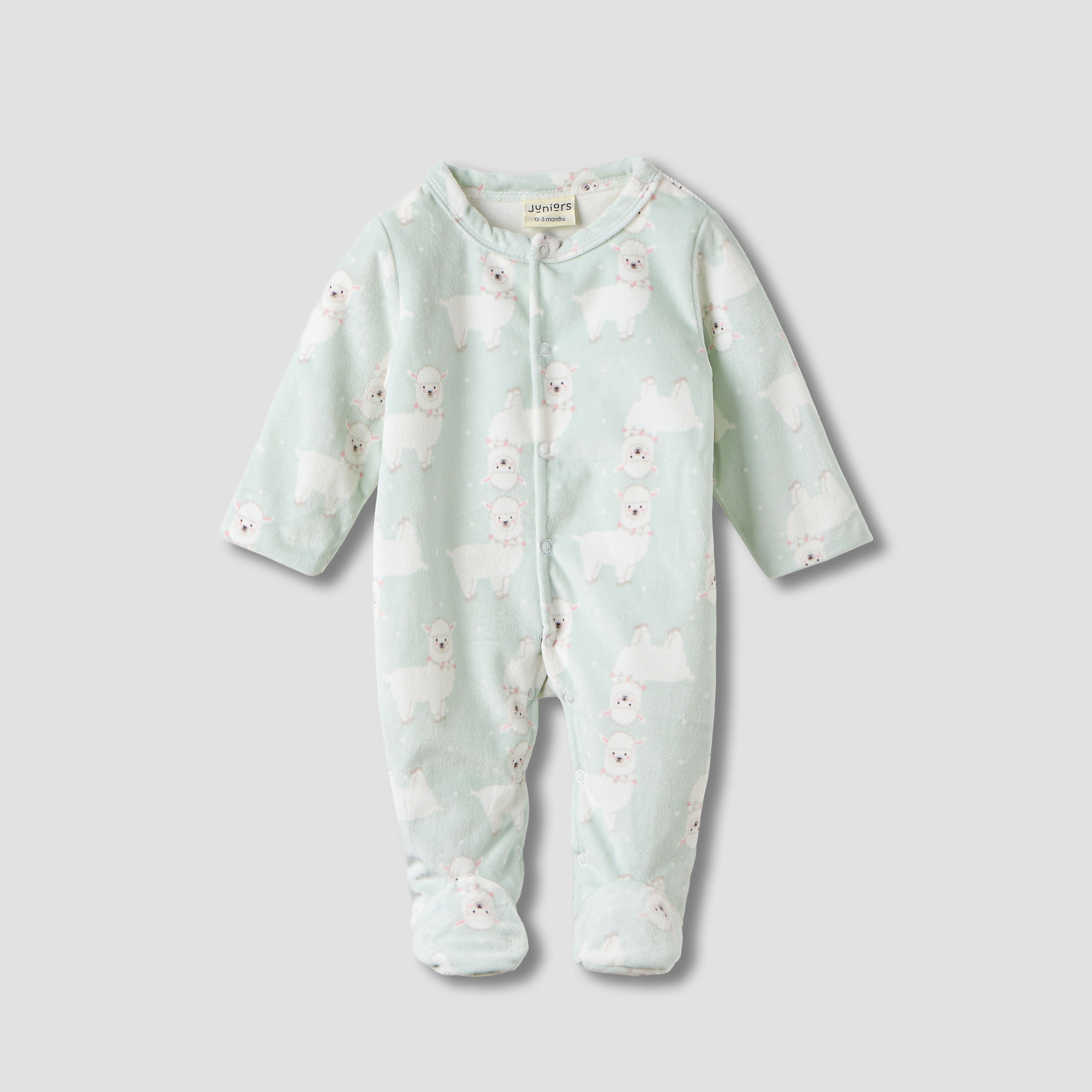 Juniors Llama Print Plush Sleepsuit with Long Sleeves-baby-girls-clothing-nightwear-sleepsuits-image-1