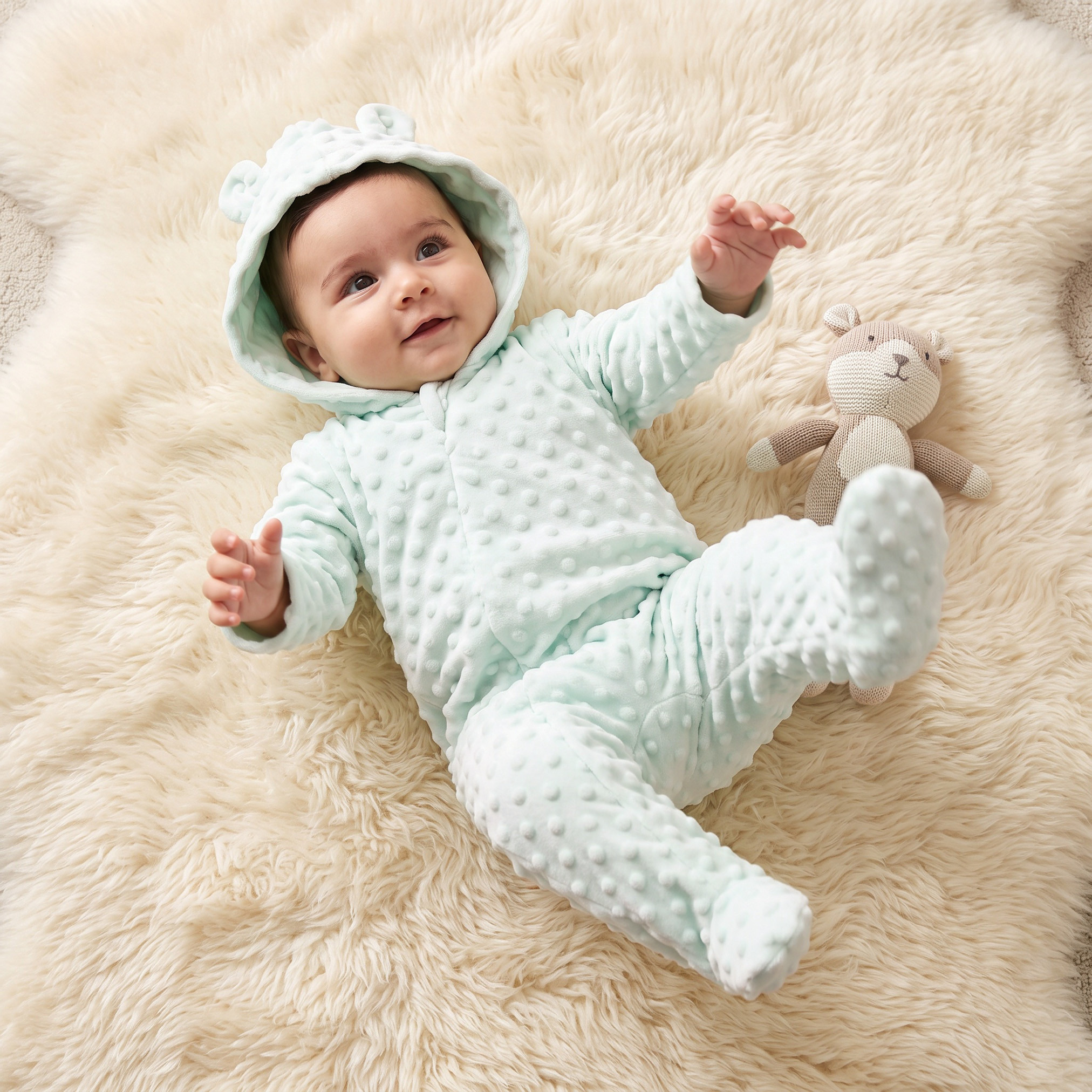 Juniors Velour Hooded Long Sleeves Sleepsuit with Popcorn Texture-baby-boys-clothing-nightwear-sleepsuits-image-1