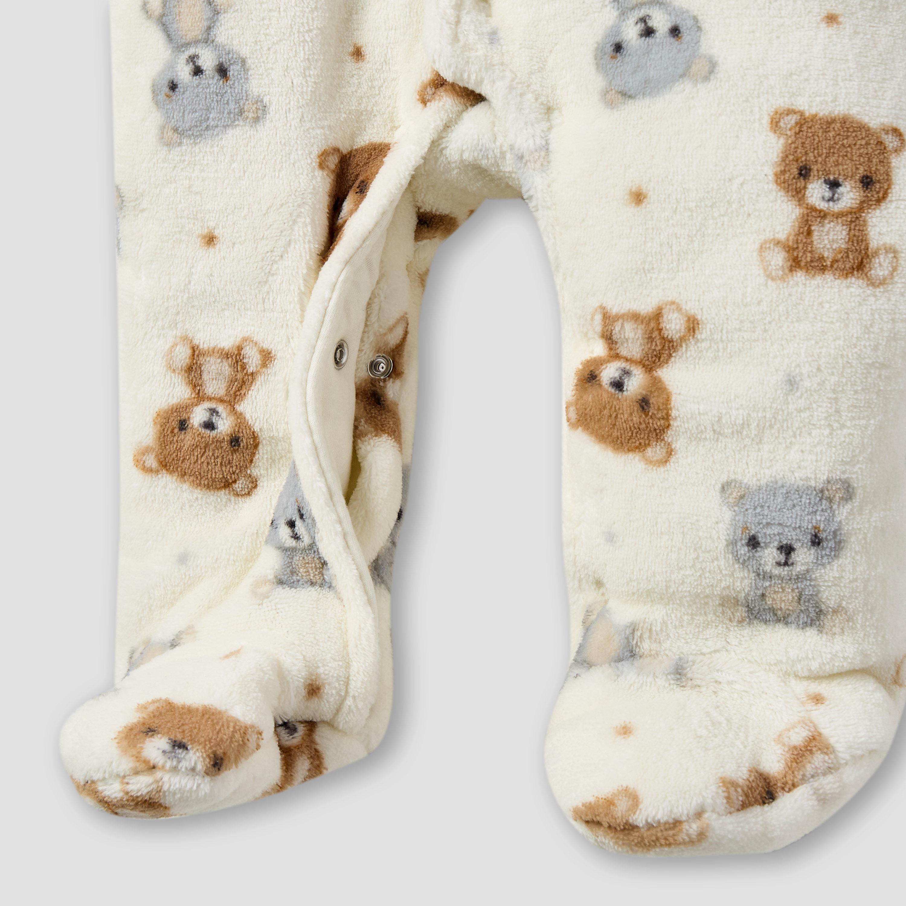Juniors Teddy Bear Print Hooded Fleece Sleepsuit with Long Sleeves-baby-boys-clothing-winterwear-sleepsuits-image-4