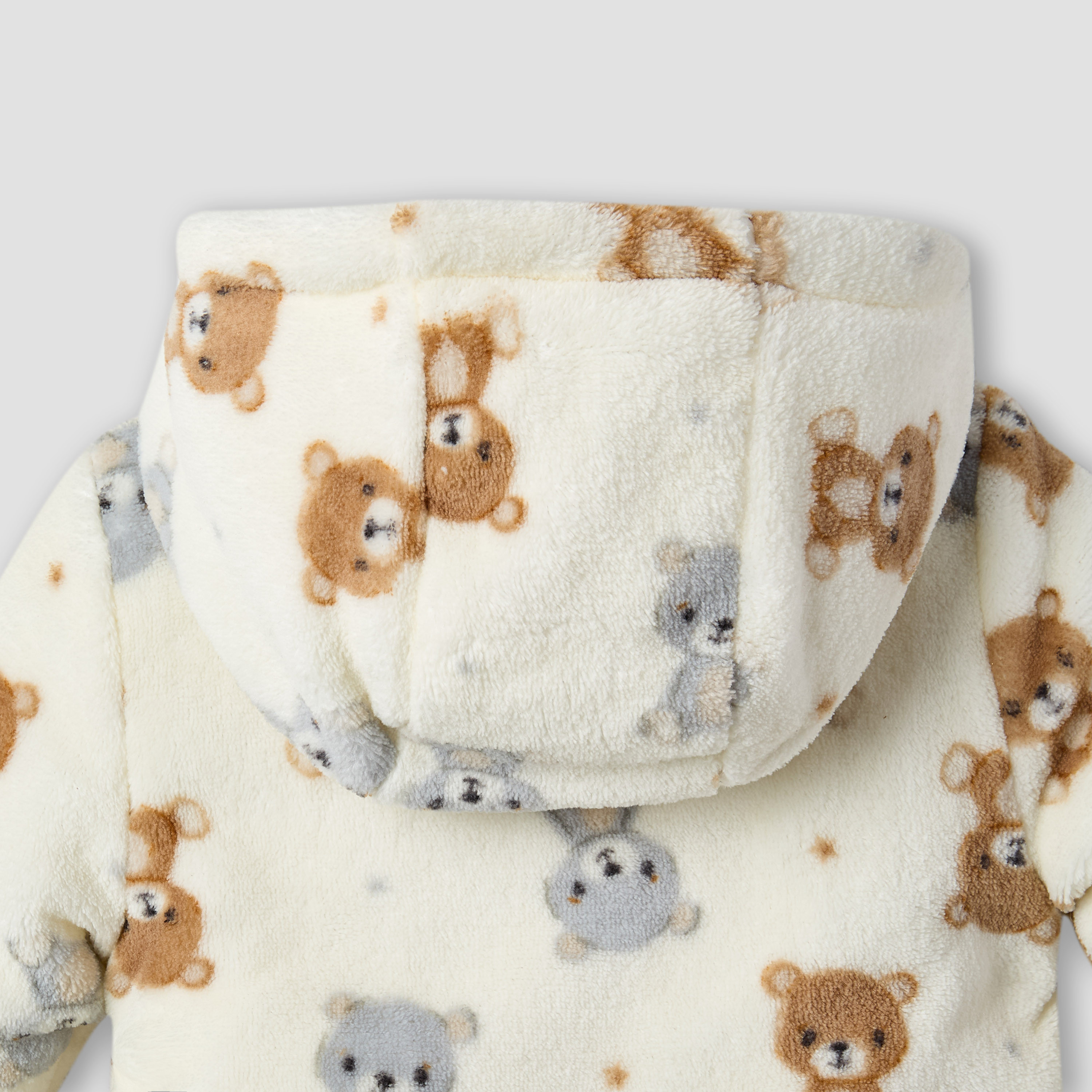 Juniors Teddy Bear Print Hooded Fleece Sleepsuit with Long Sleeves-baby-boys-clothing-winterwear-sleepsuits-image-5