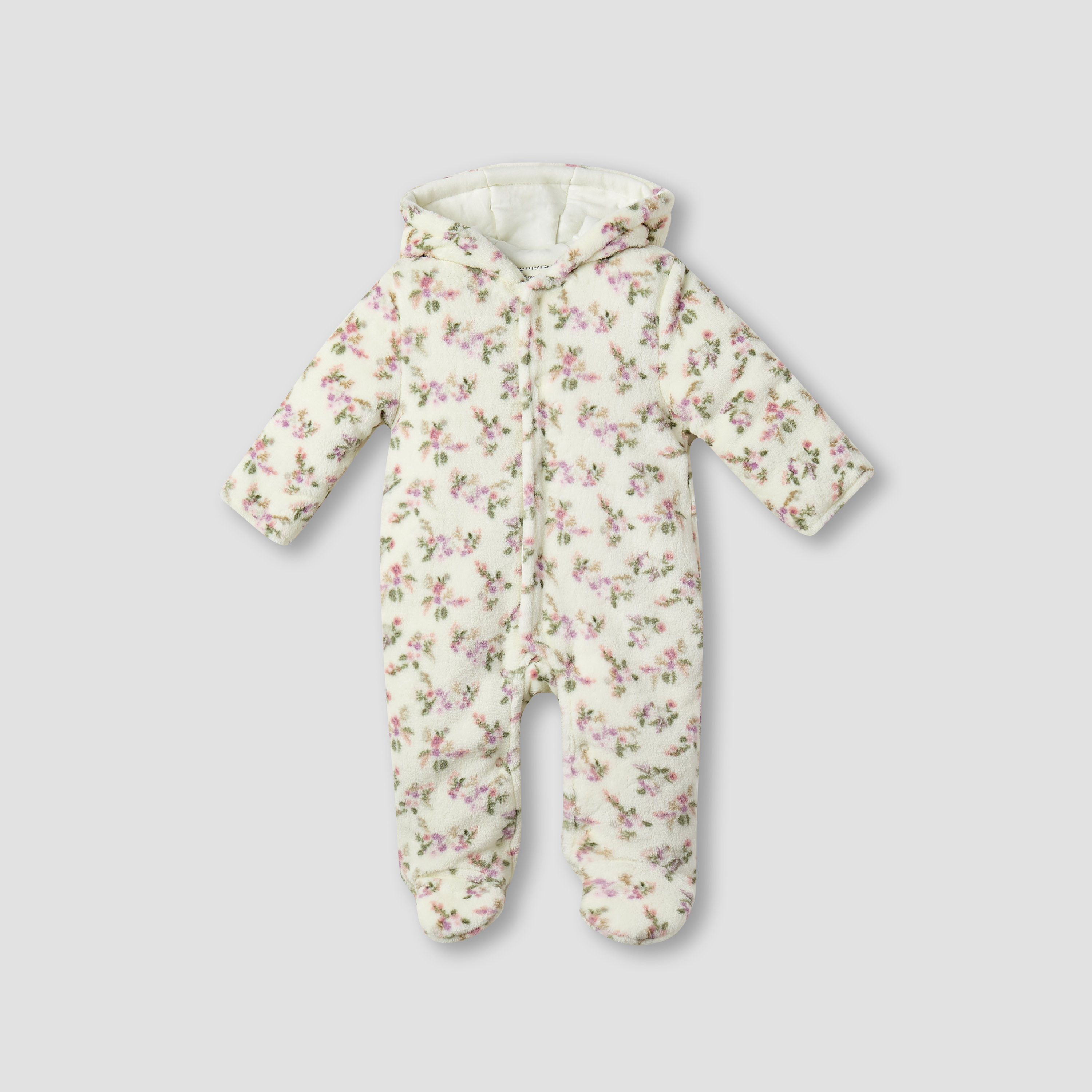Juniors Floral Print Hooded Fleece Sleepsuit with Long Sleeves-baby-girls-clothing-nightwear-sleepsuits-image-1