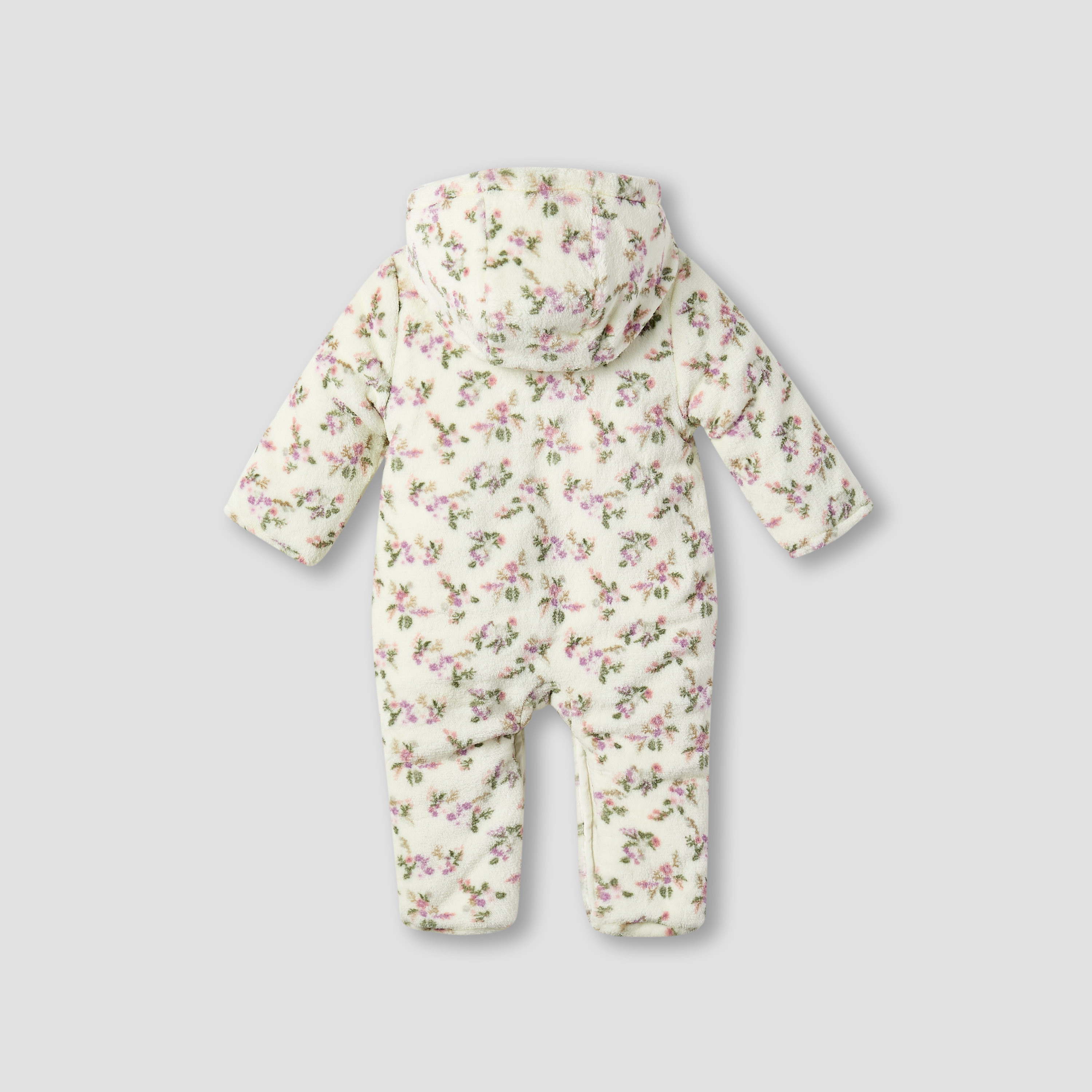Juniors Floral Print Hooded Fleece Sleepsuit with Long Sleeves-baby-girls-clothing-nightwear-sleepsuits-image-2