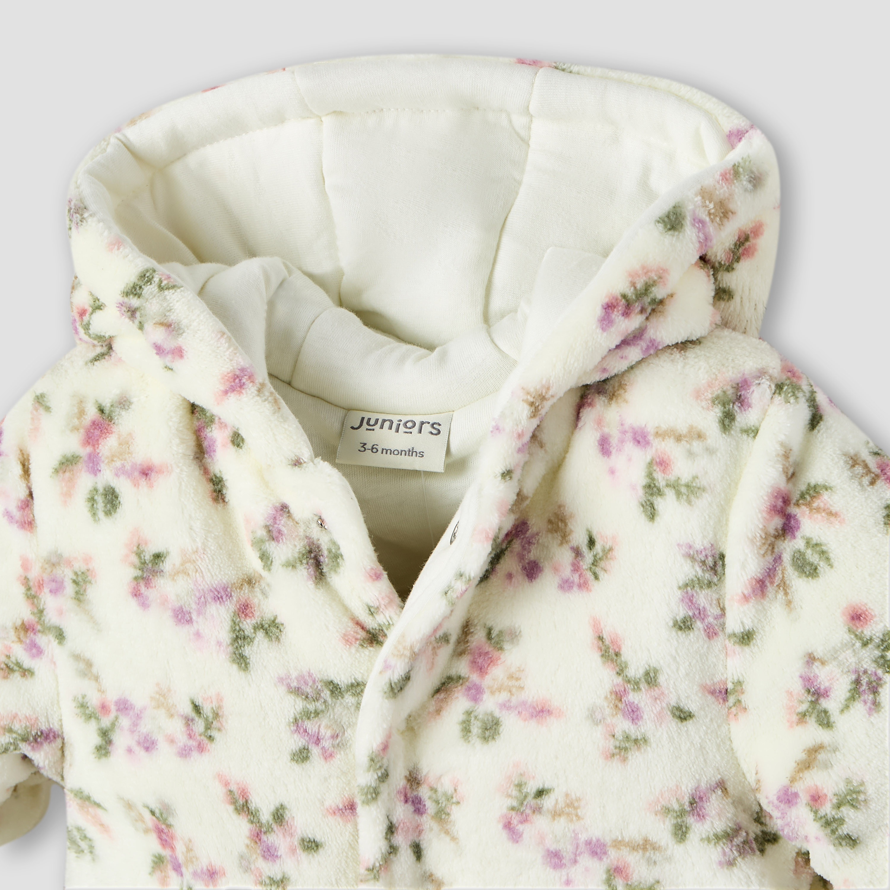Juniors Floral Print Hooded Fleece Sleepsuit with Long Sleeves-baby-girls-clothing-nightwear-sleepsuits-image-3