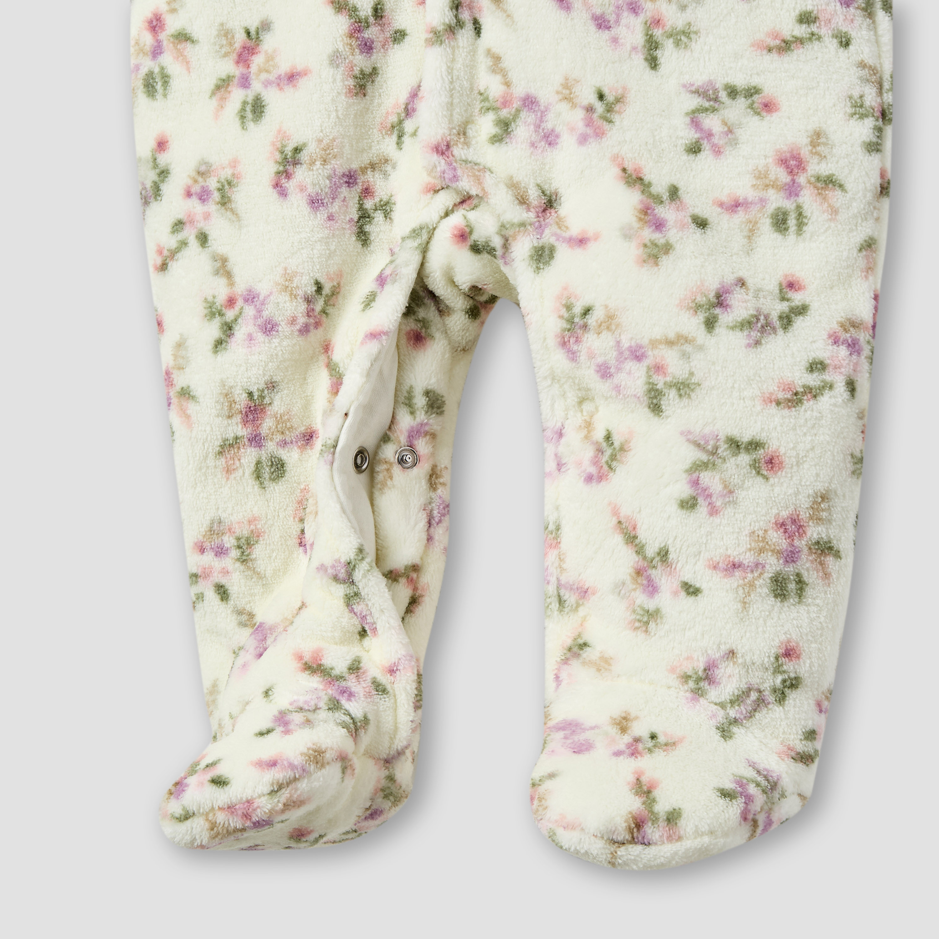 Juniors Floral Print Hooded Fleece Sleepsuit with Long Sleeves-baby-girls-clothing-nightwear-sleepsuits-image-4