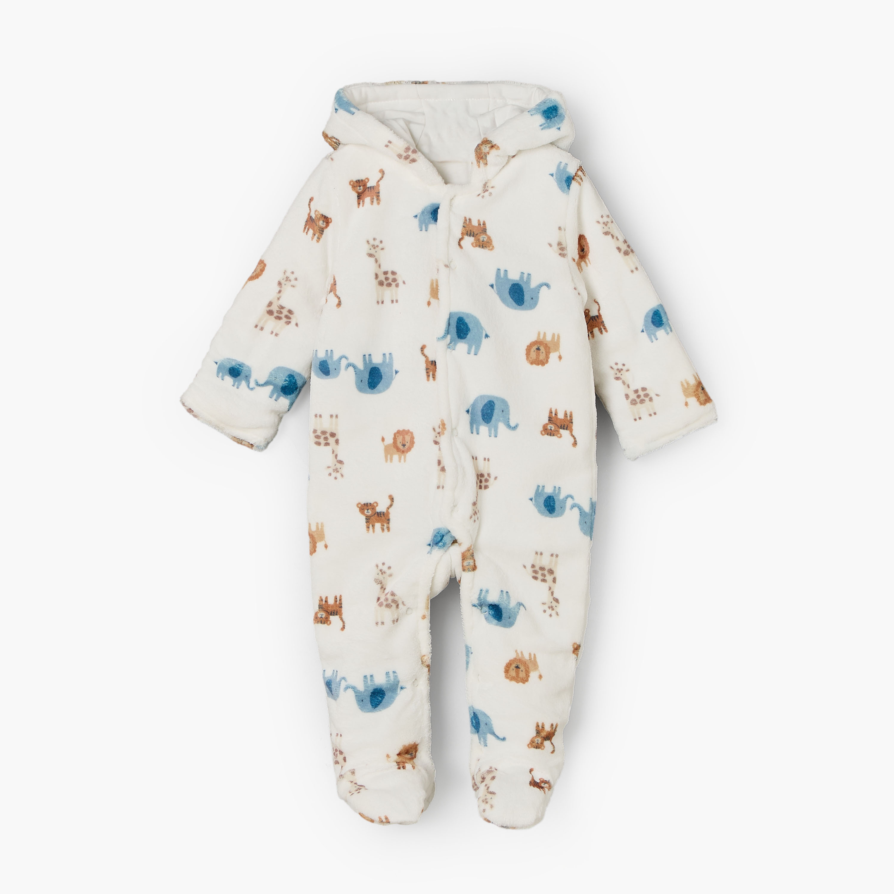 Juniors Hooded Long Sleeves Sleepsuit with Safari Print-baby-boys-clothing-nightwear-sleepsuits-image-1
