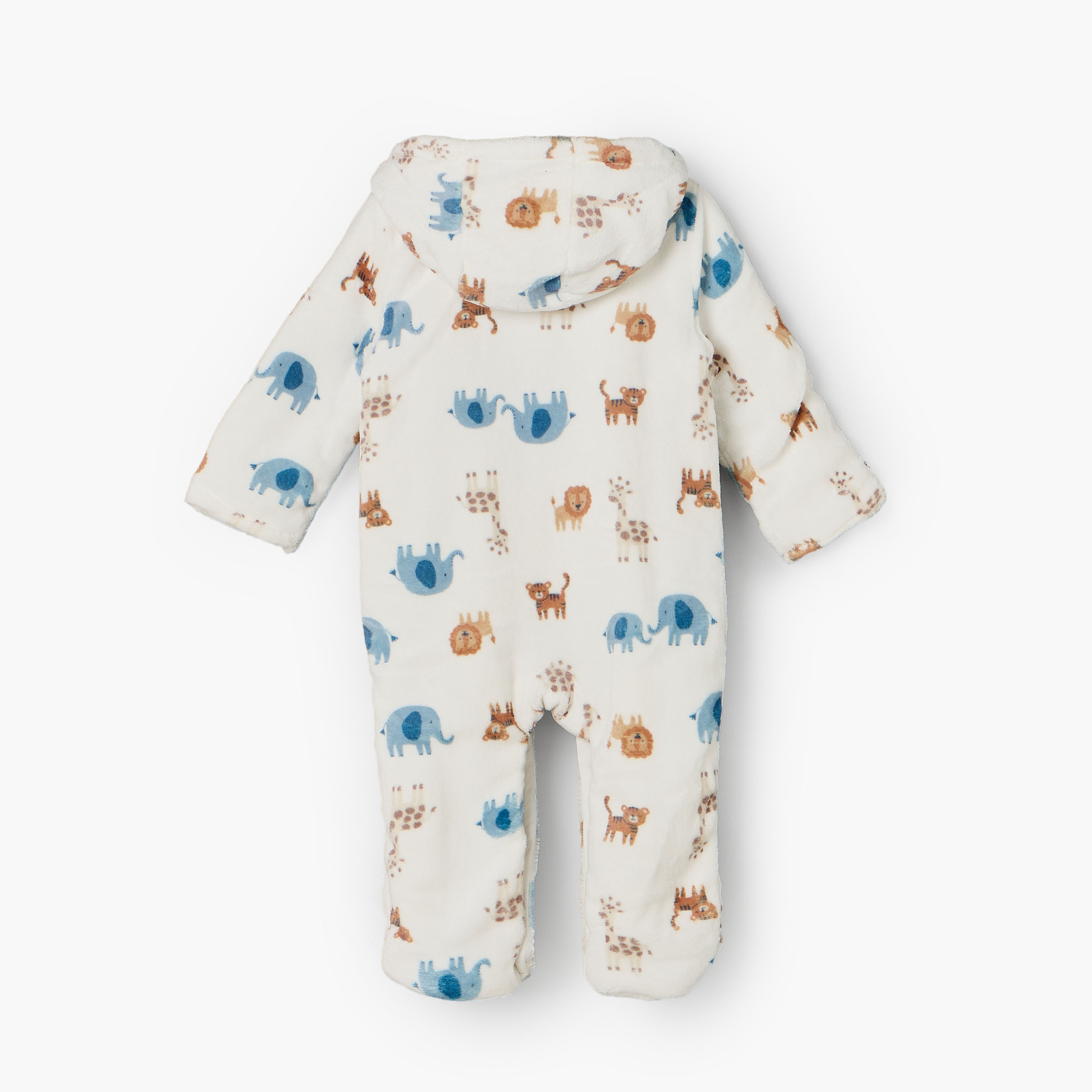 Juniors Hooded Long Sleeves Sleepsuit with Safari Print-baby-boys-clothing-nightwear-sleepsuits-image-2