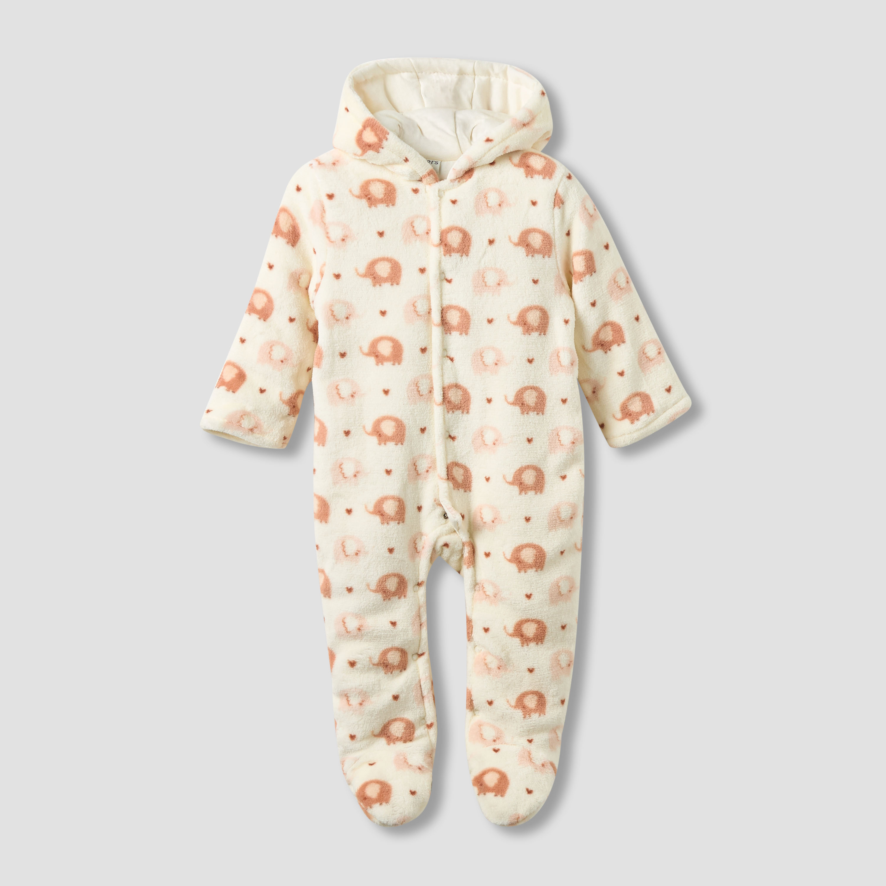 Juniors Fleece Hooded Long Sleeve Sleepsuit with Elephant Print-baby-girls-clothing-nightwear-sleepsuits-image-2