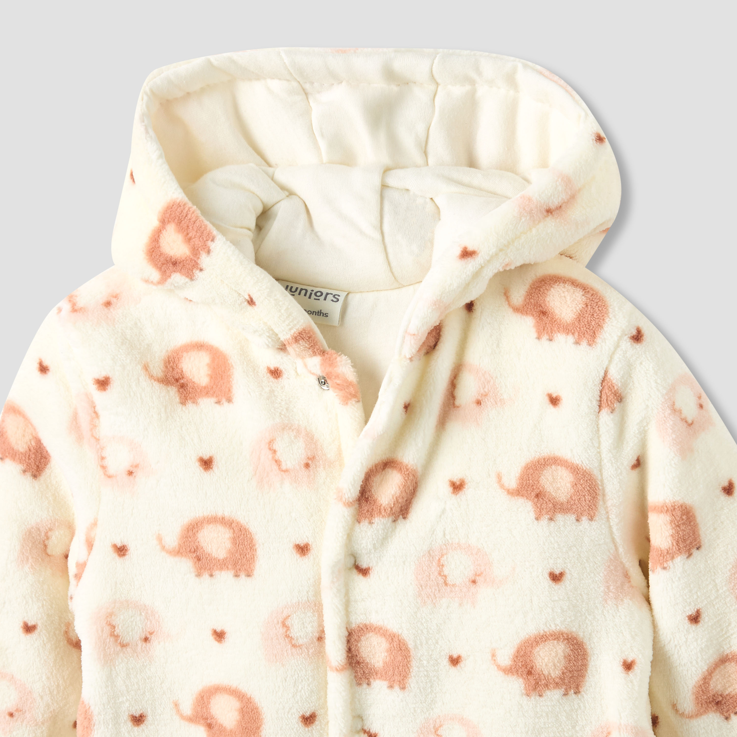 Juniors Fleece Hooded Long Sleeve Sleepsuit with Elephant Print-baby-girls-clothing-nightwear-sleepsuits-image-4