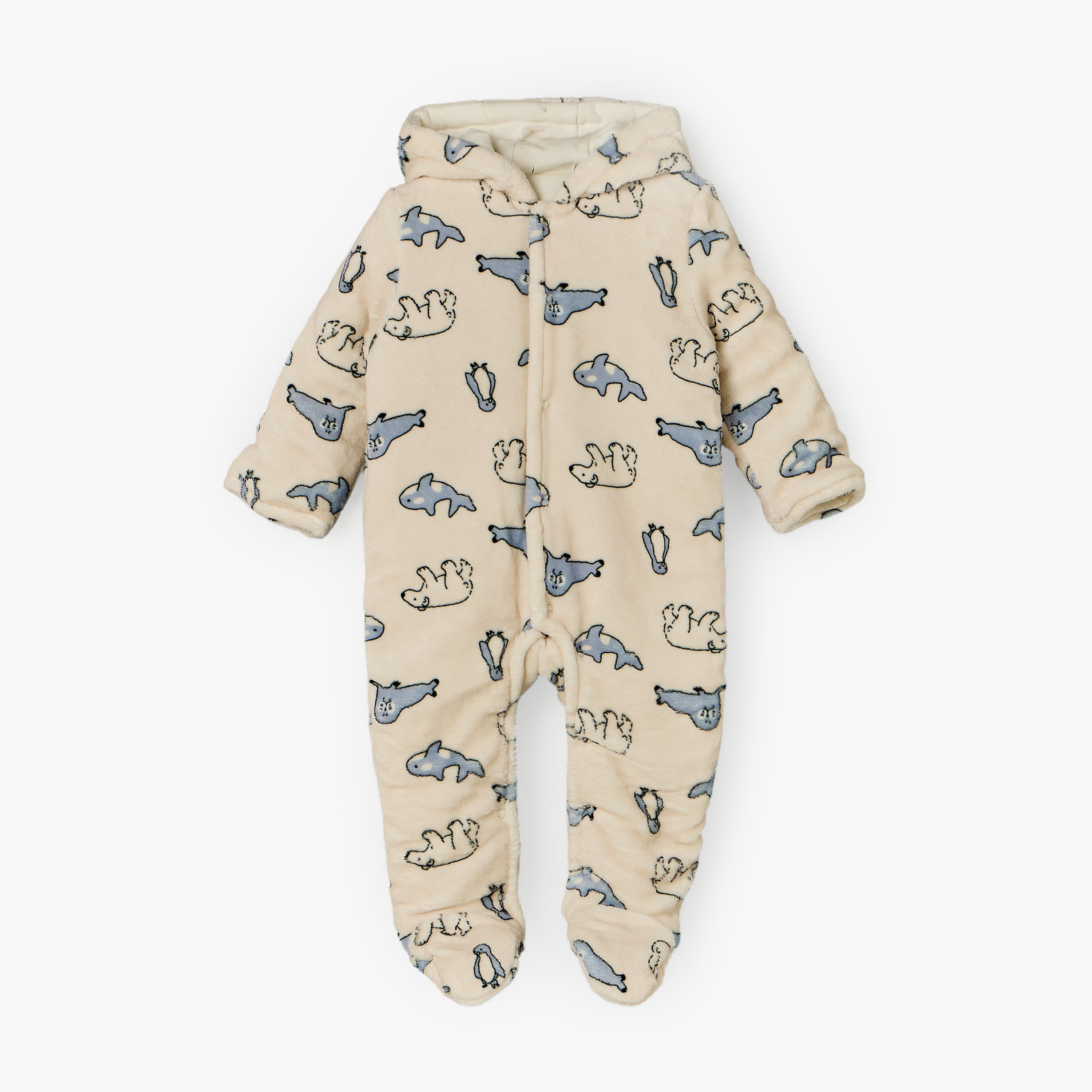 بدلة نوم بقبعة وأكمام طويلة وطبعات سفاري من جونيورز-baby-boys-clothing-nightwear-sleepsuits-image-1