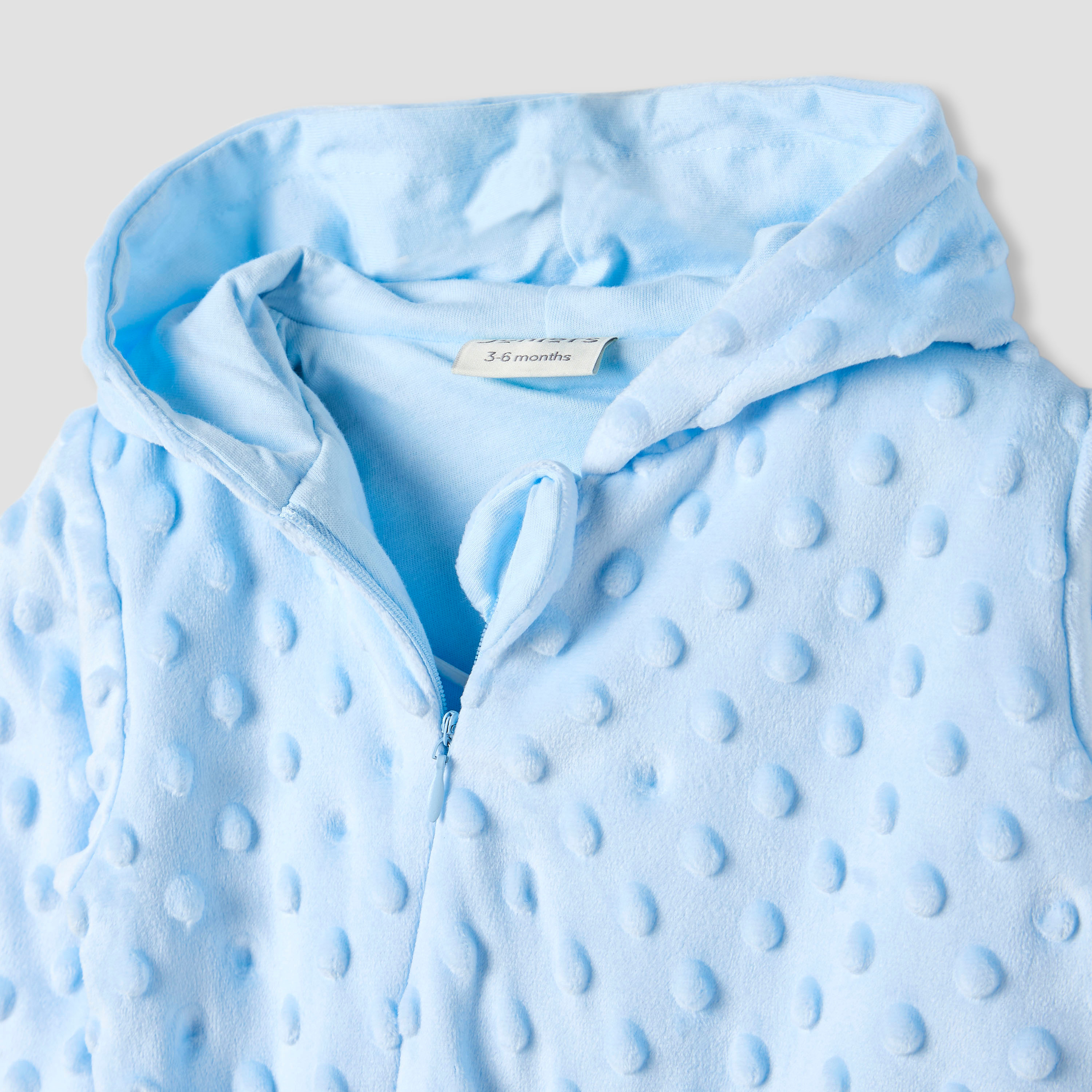 Juniors Hooded Sleepsuit with Popcorn Texture - Polyester - Long Sleeves-baby-boys-clothing-winterwear-sleepsuits-image-3