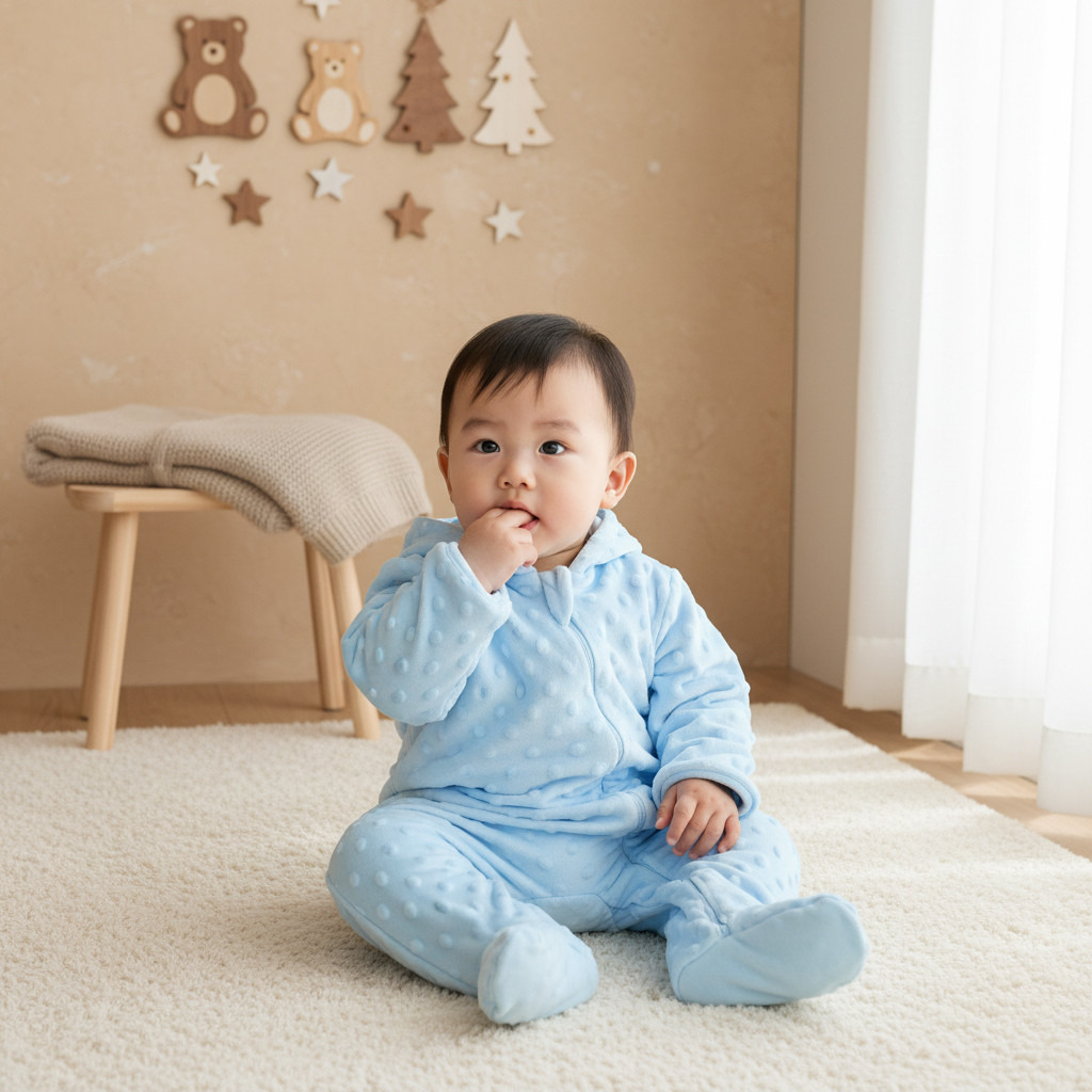 Juniors Hooded Sleepsuit with Popcorn Texture - Polyester - Long Sleeves-baby-boys-clothing-winterwear-sleepsuits-image-6