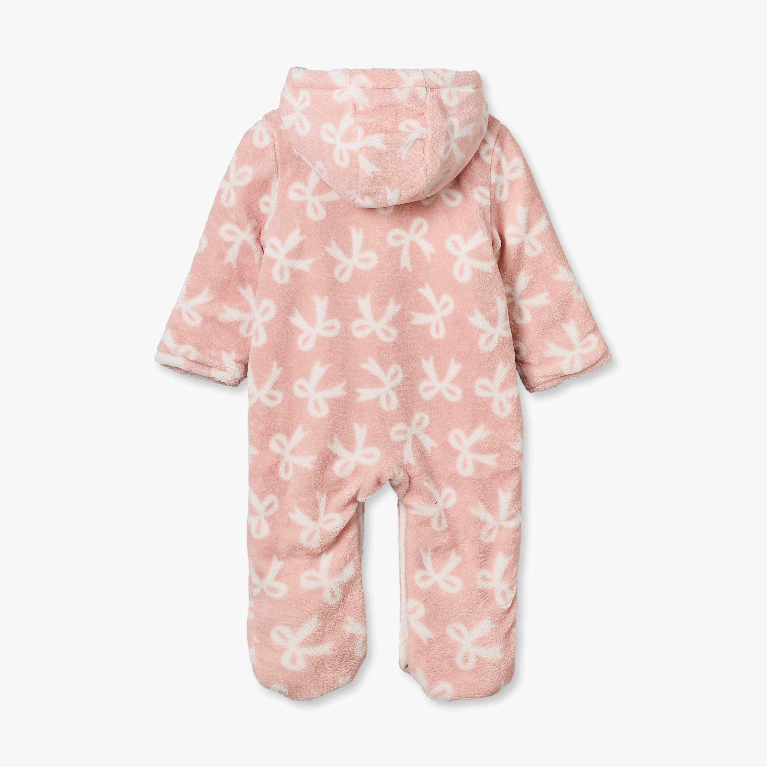 Juniors Cotton Hooded Neck Long Sleeves Sleepsuit with Bow Print-baby-girls-clothing-nightwear-sleepsuits-image-3
