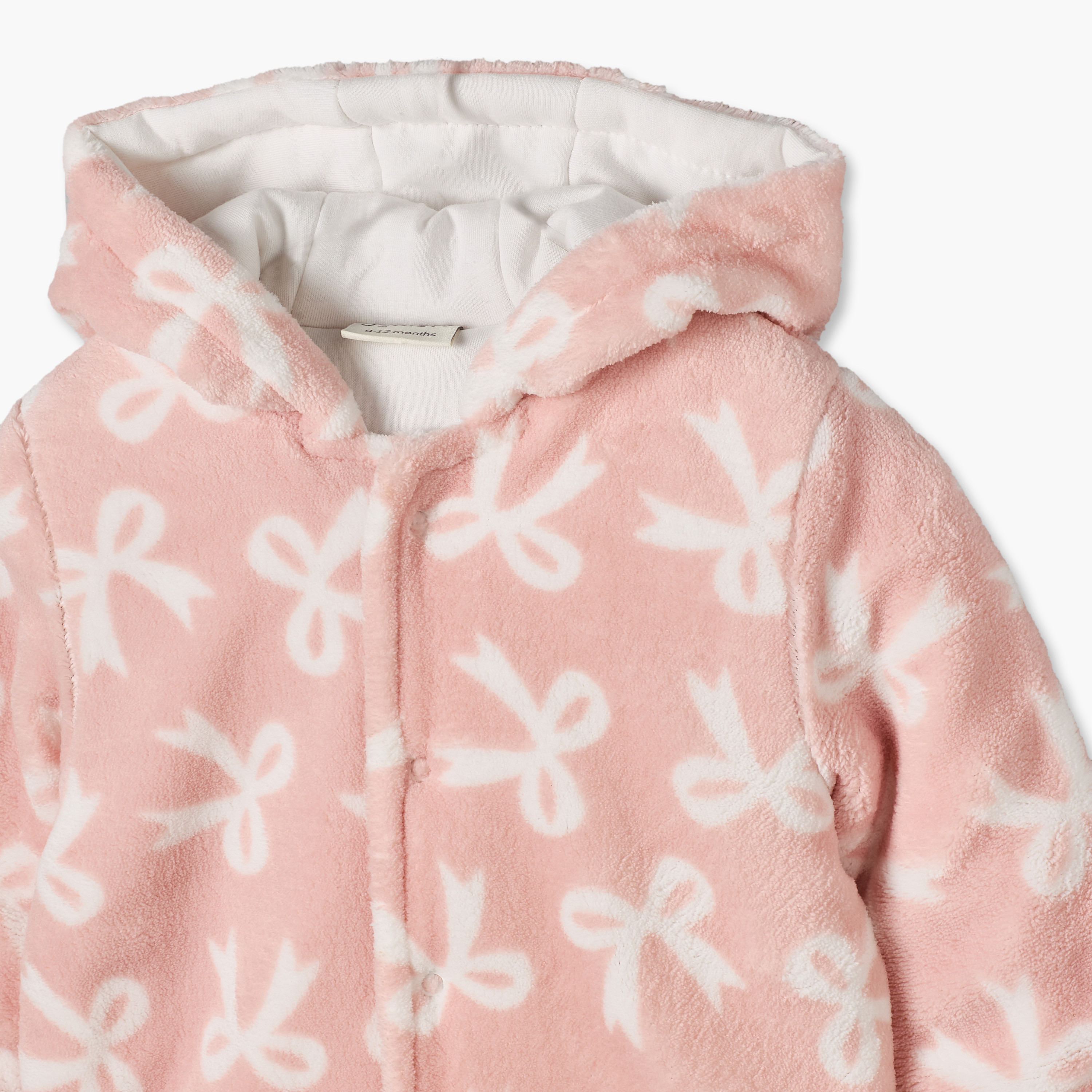 Juniors Cotton Hooded Neck Long Sleeves Sleepsuit with Bow Print-baby-girls-clothing-nightwear-sleepsuits-image-4