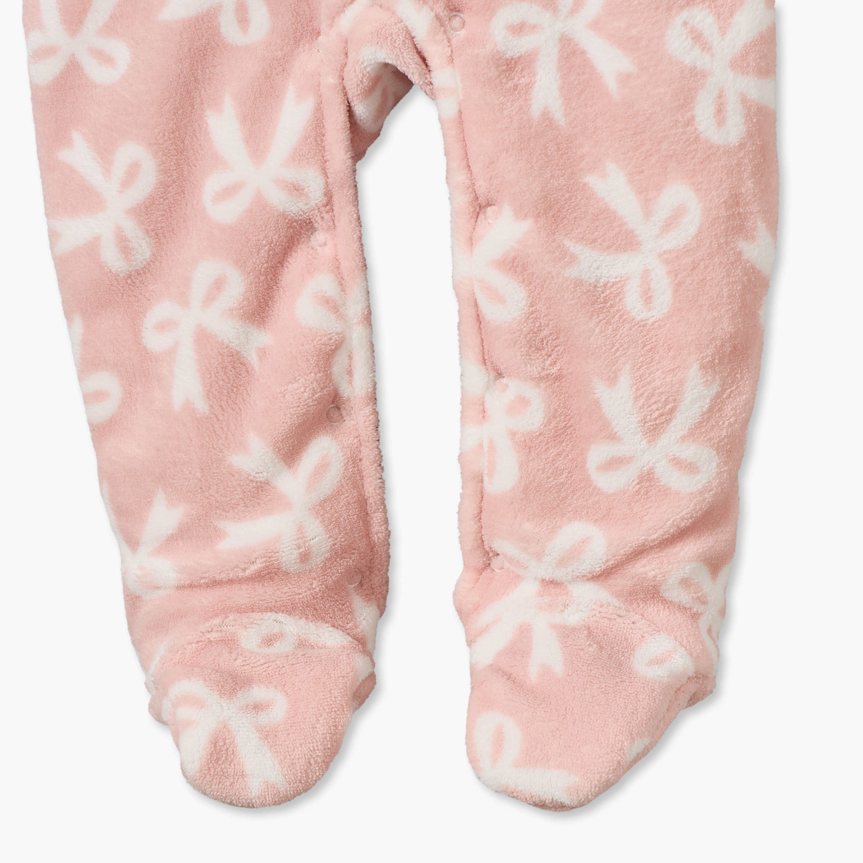 Juniors Cotton Hooded Neck Long Sleeves Sleepsuit with Bow Print-baby-girls-clothing-nightwear-sleepsuits-image-5
