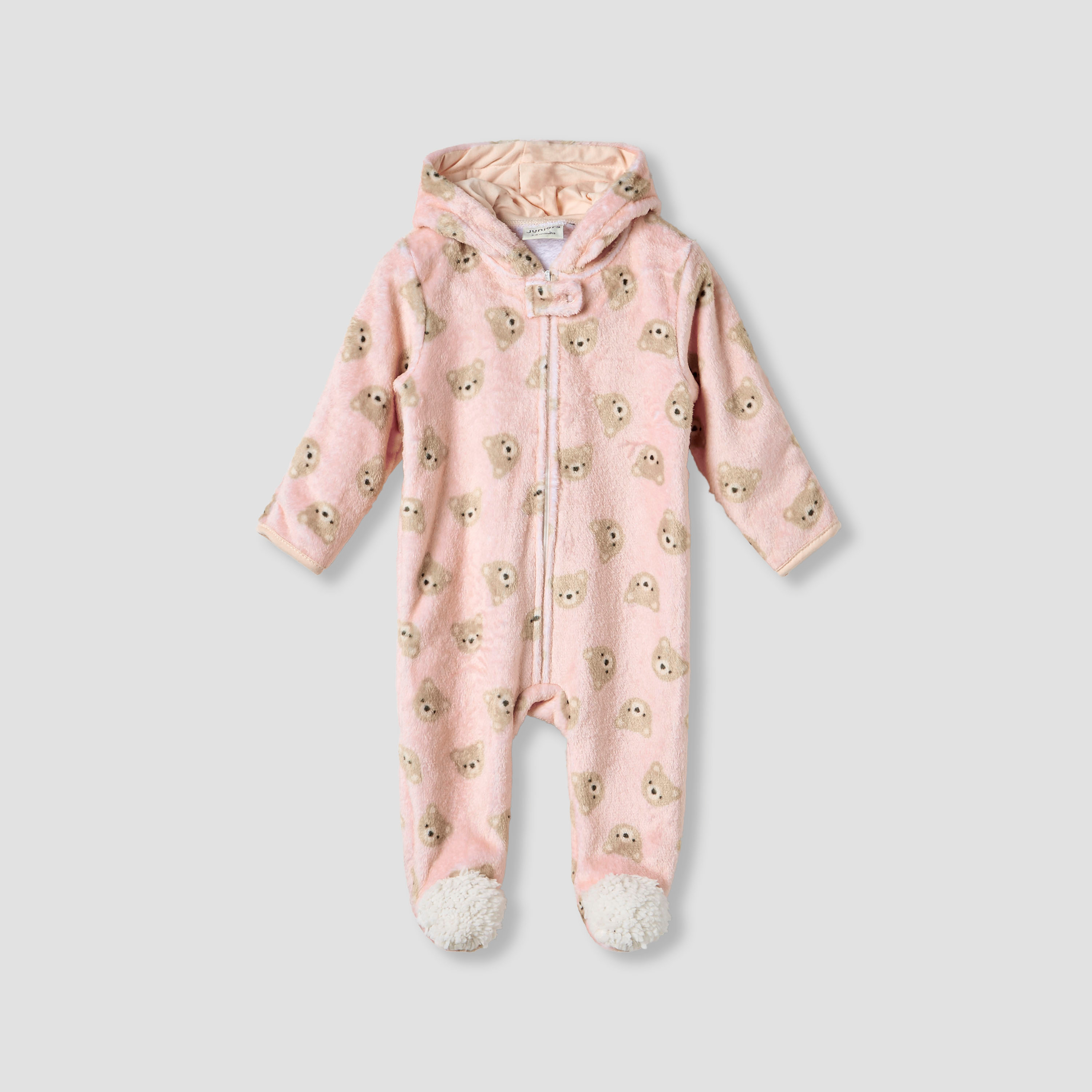 Juniors Hooded Sleepsuit with Bear Print - Polyester - Long Sleeves-baby-girls-clothing-nightwear-sleepsuits-image-1