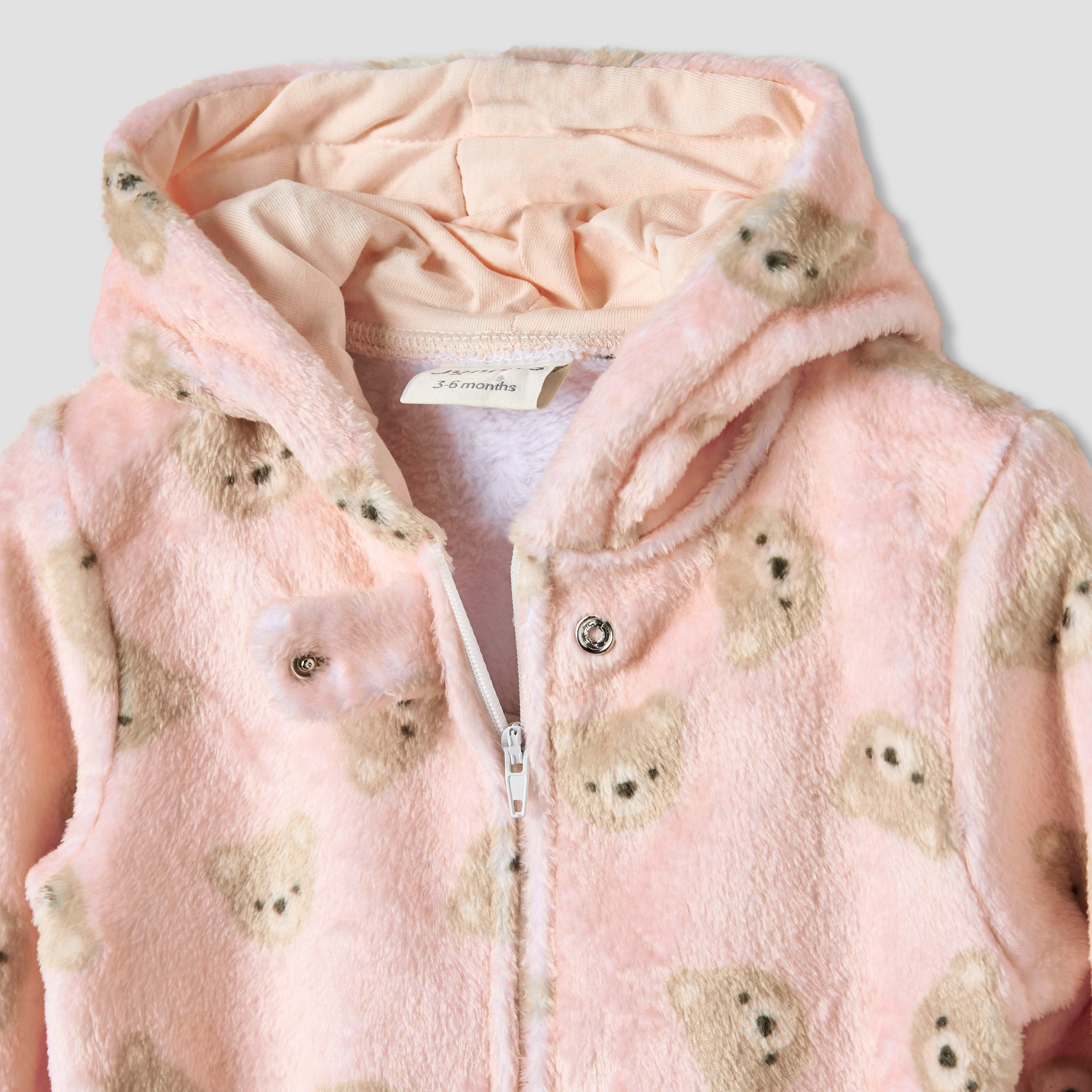Juniors Hooded Sleepsuit with Bear Print - Polyester - Long Sleeves-baby-girls-clothing-nightwear-sleepsuits-image-3