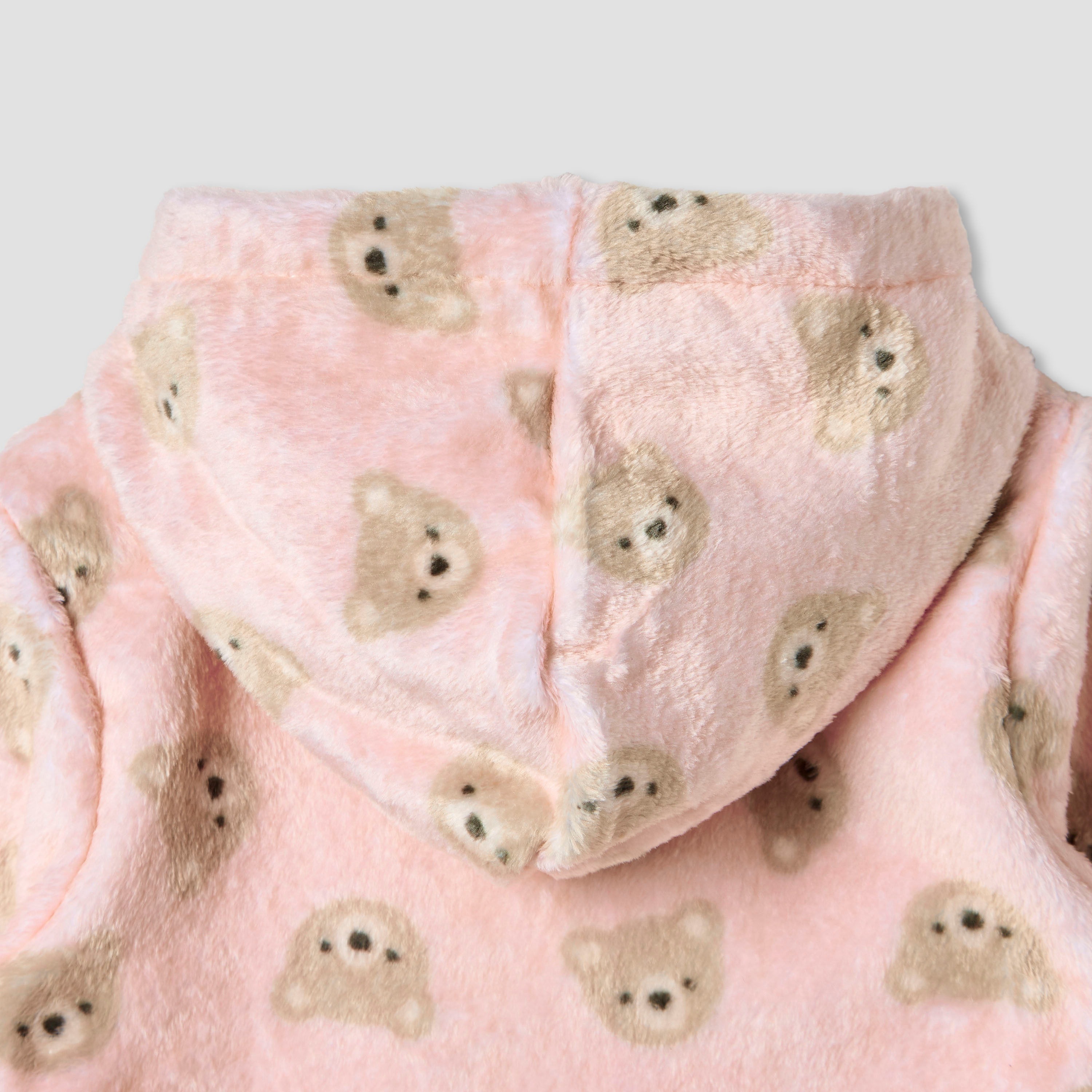 Juniors Hooded Sleepsuit with Bear Print - Polyester - Long Sleeves-baby-girls-clothing-nightwear-sleepsuits-image-5