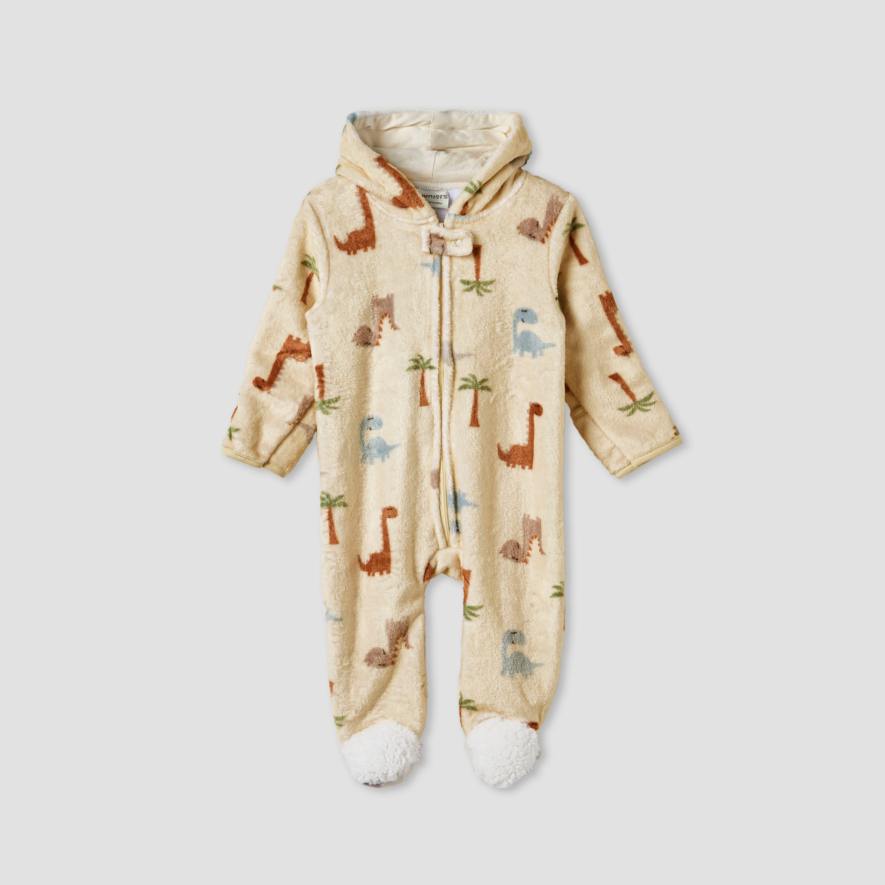 Juniors - Hooded Sleepsuit with Dinosaur Print - Polyester - Long Sleeves-baby-boys-clothing-winterwear-sleepsuits-image-1