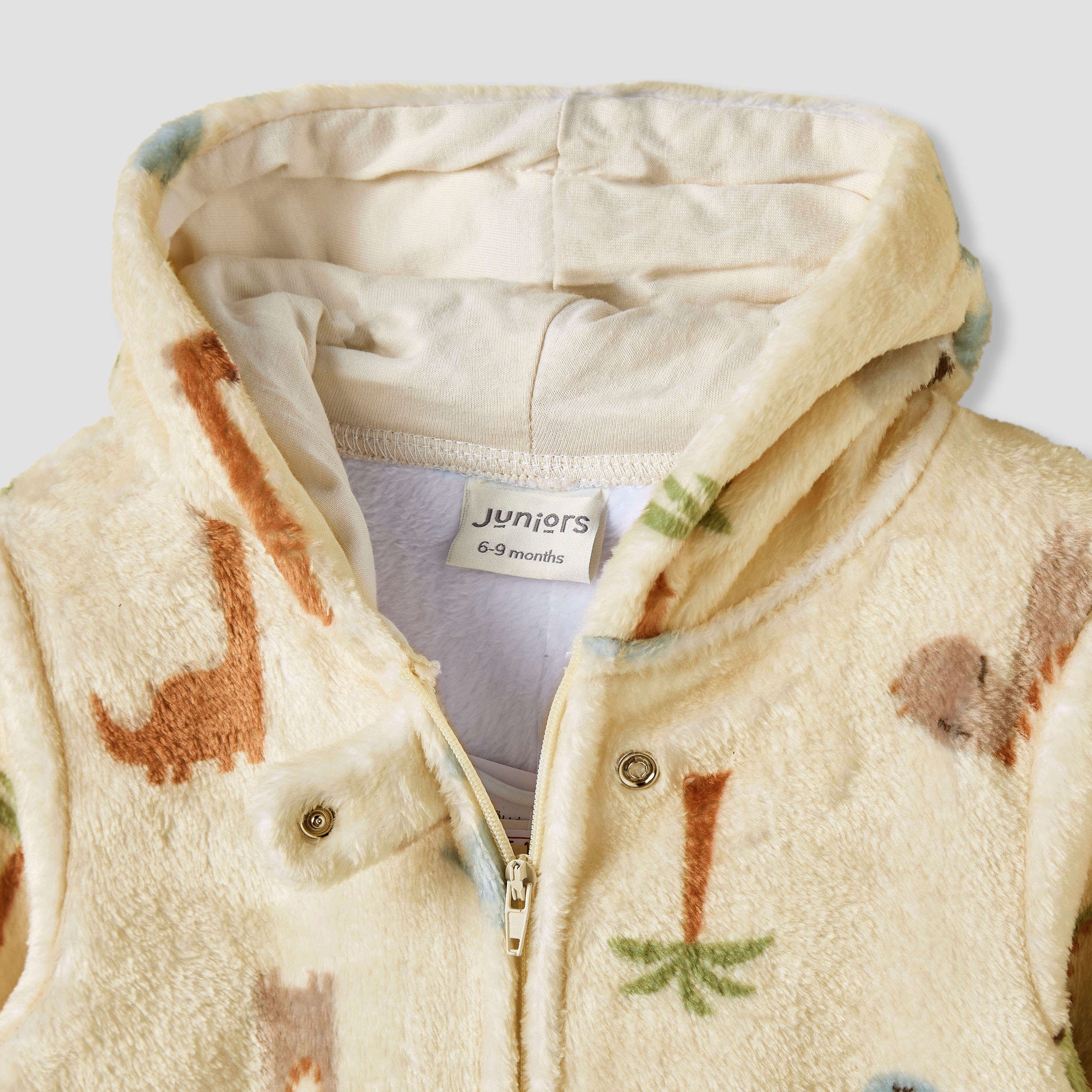 Juniors - Hooded Sleepsuit with Dinosaur Print - Polyester - Long Sleeves-baby-boys-clothing-winterwear-sleepsuits-image-3
