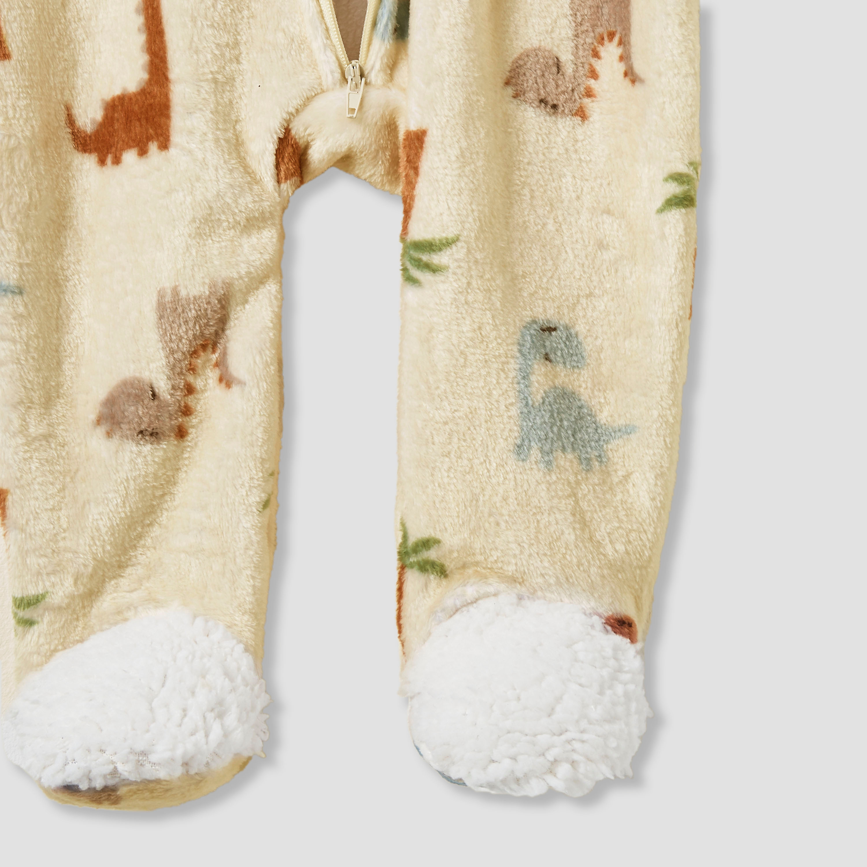 Juniors - Hooded Sleepsuit with Dinosaur Print - Polyester - Long Sleeves-baby-boys-clothing-winterwear-sleepsuits-image-4