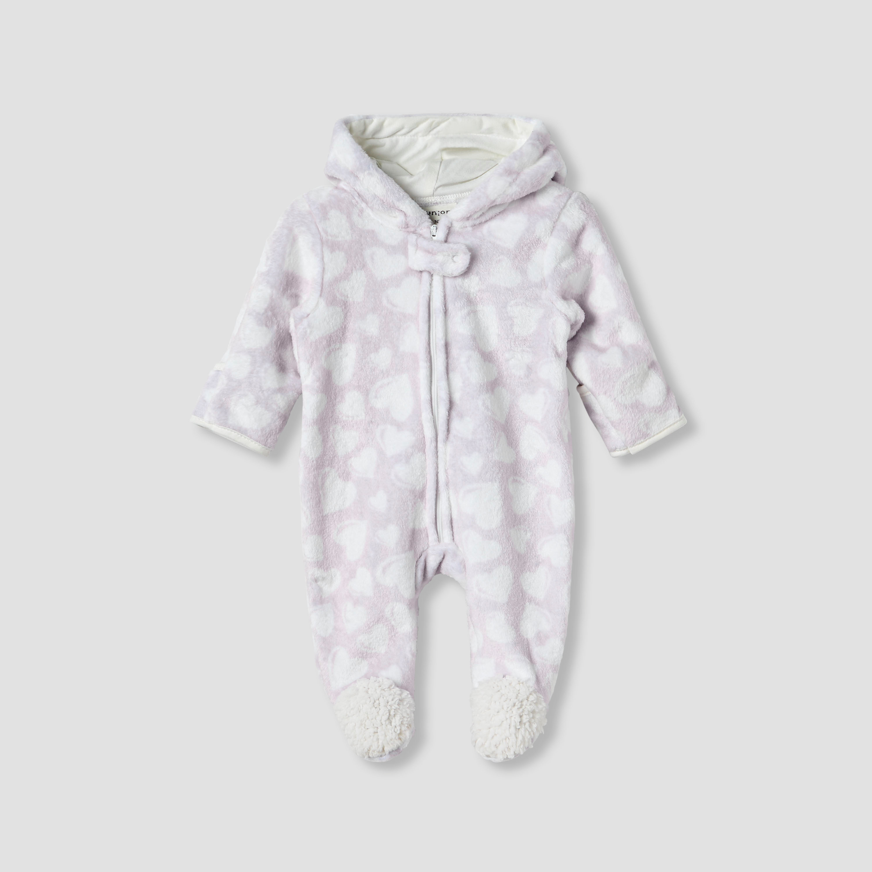 Juniors Hooded Sleepsuit with Heart Print - Polyester - Long Sleeves-baby-girls-clothing-nightwear-sleepsuits-image-1