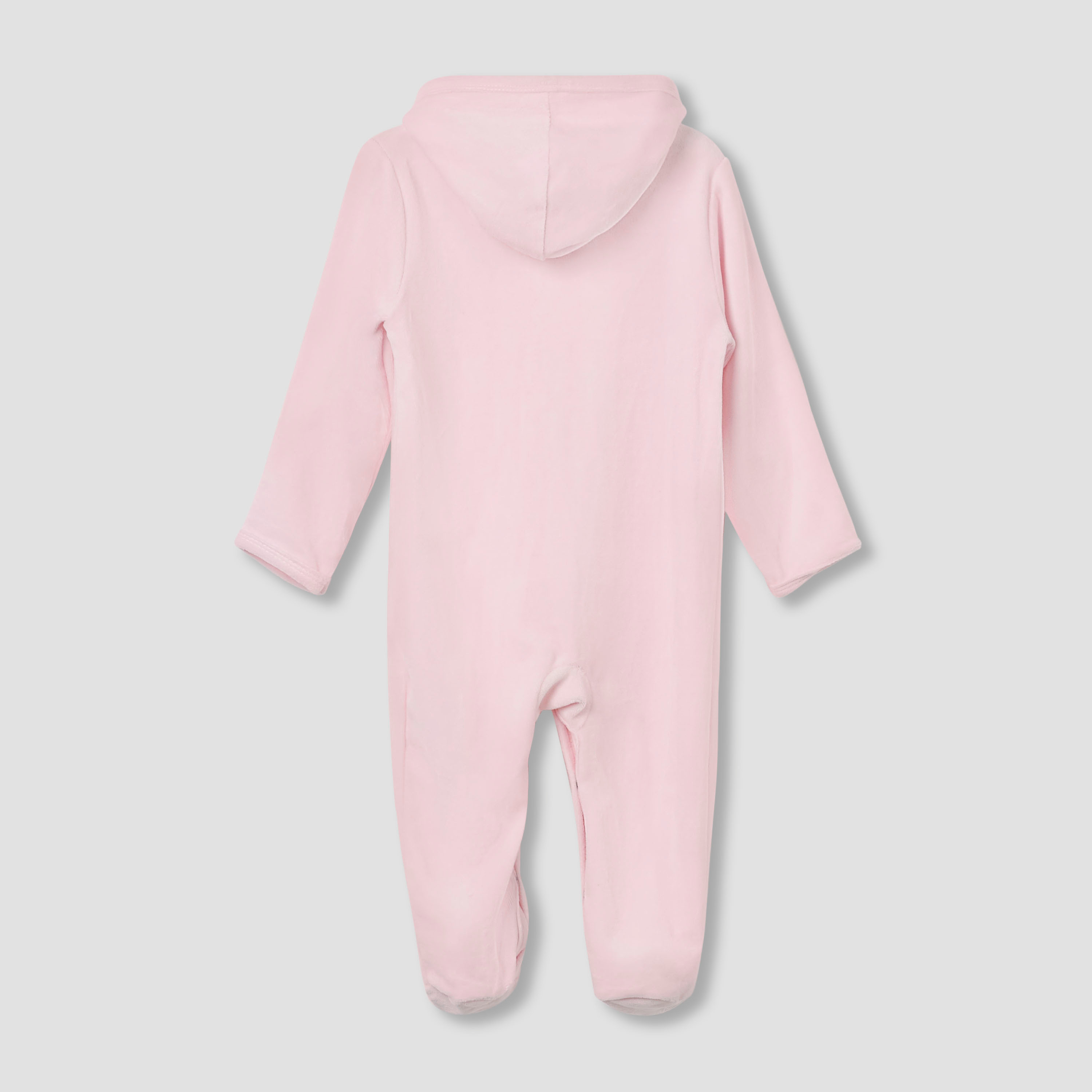 Juniors Hooded Footed Sleepsuit with Bunny Embroidery - Cotton Blend - Long Sleeves-baby-girls-clothing-nightwear-sleepsuits-image-2