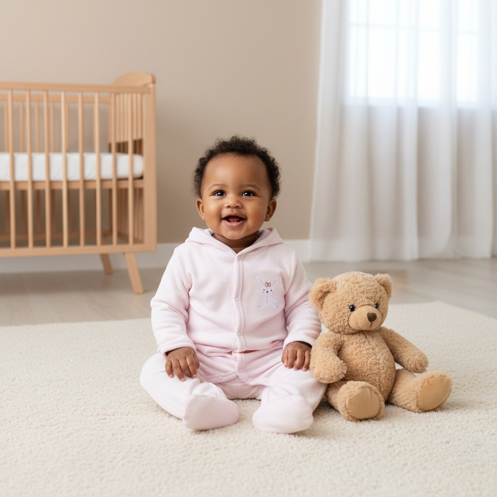 Juniors Hooded Footed Sleepsuit with Bunny Embroidery - Cotton Blend - Long Sleeves-baby-girls-clothing-nightwear-sleepsuits-image-5