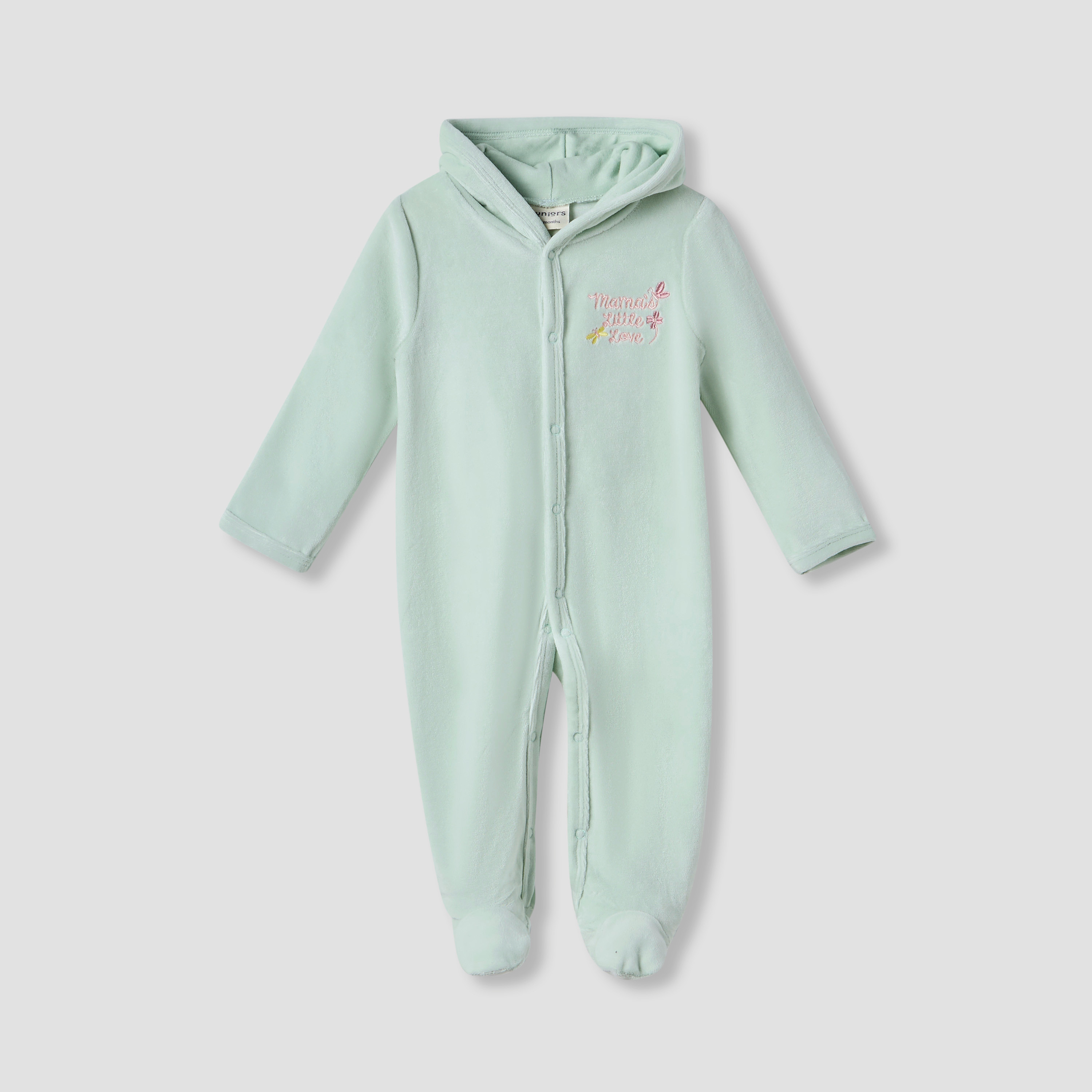 Juniors Embroidered Hooded Velour Sleepsuit with Long Sleeves-baby-girls-clothing-nightwear-sleepsuits-image-1