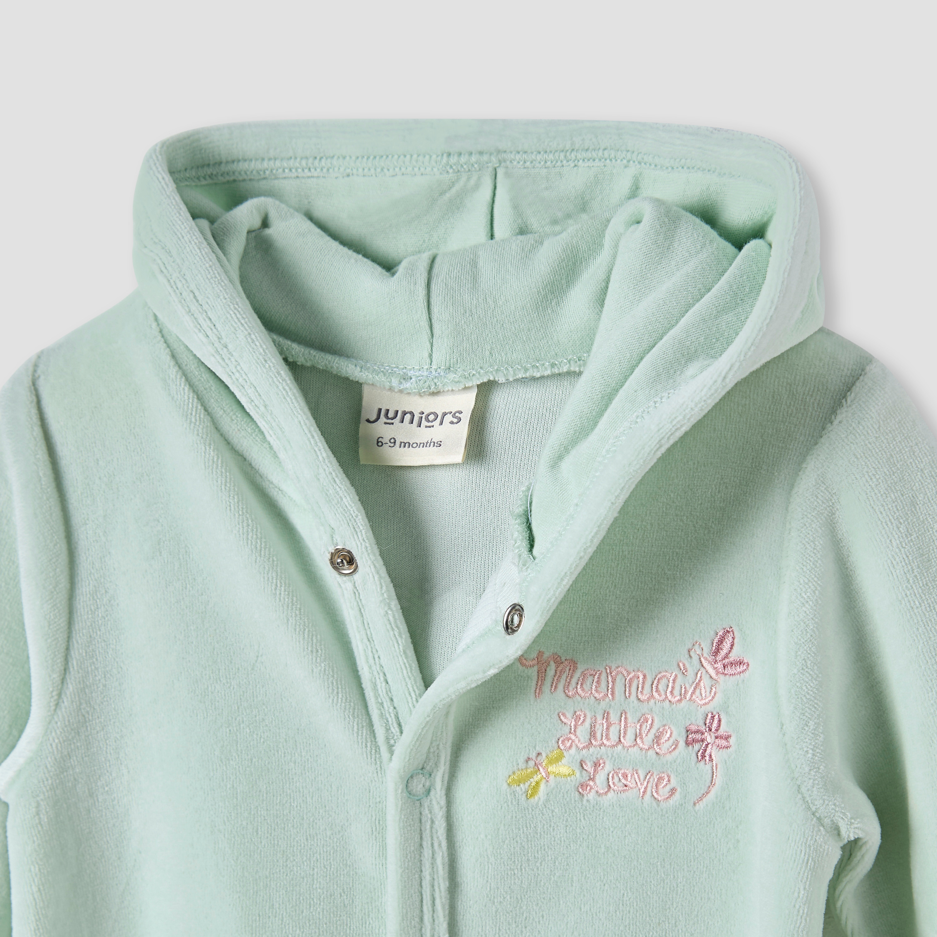 Juniors Embroidered Hooded Velour Sleepsuit with Long Sleeves-baby-girls-clothing-nightwear-sleepsuits-image-3