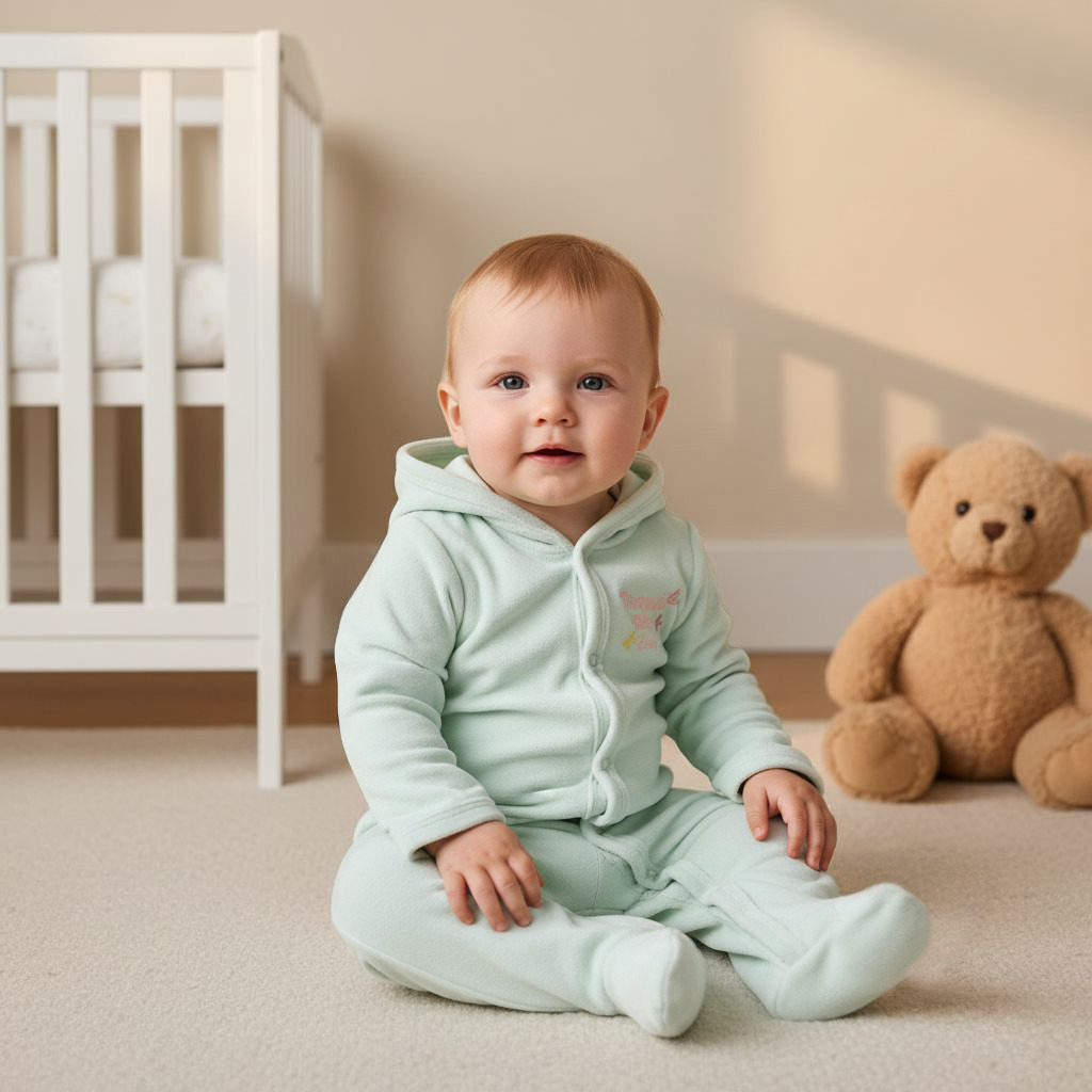 Juniors Embroidered Hooded Velour Sleepsuit with Long Sleeves-baby-girls-clothing-nightwear-sleepsuits-image-6
