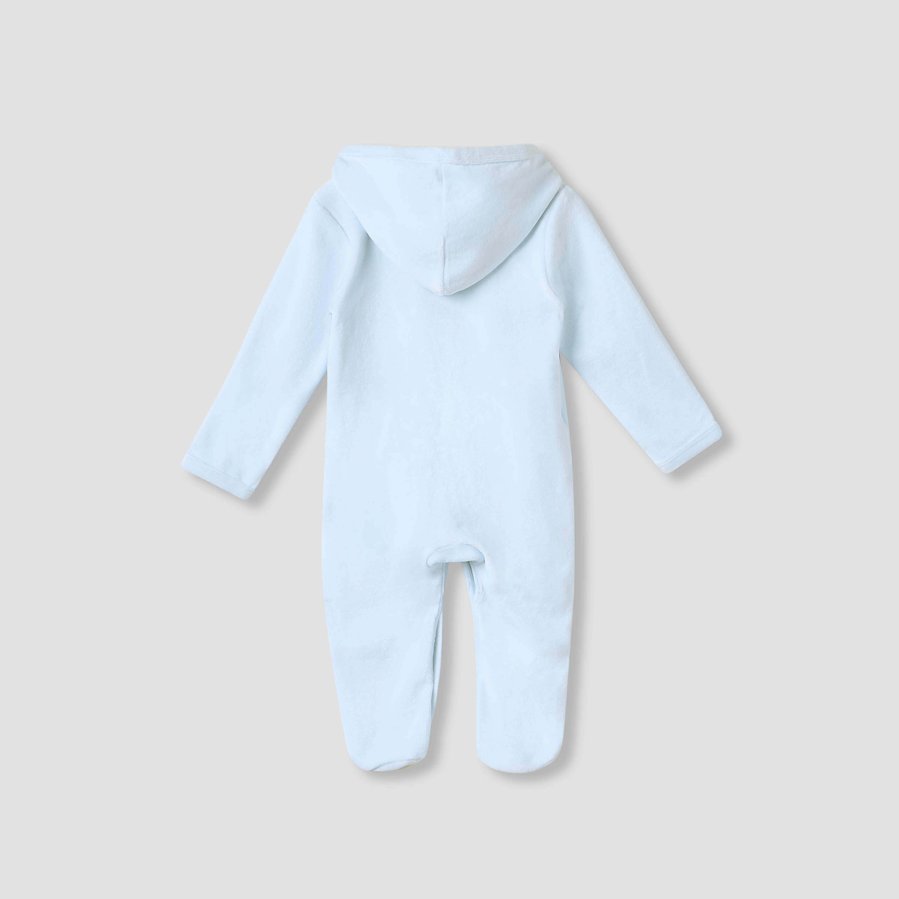 Juniors Dinosaur Applique Hooded Velour Sleepsuit with Long Sleeves-baby-boys-clothing-winterwear-sleepsuits-image-2