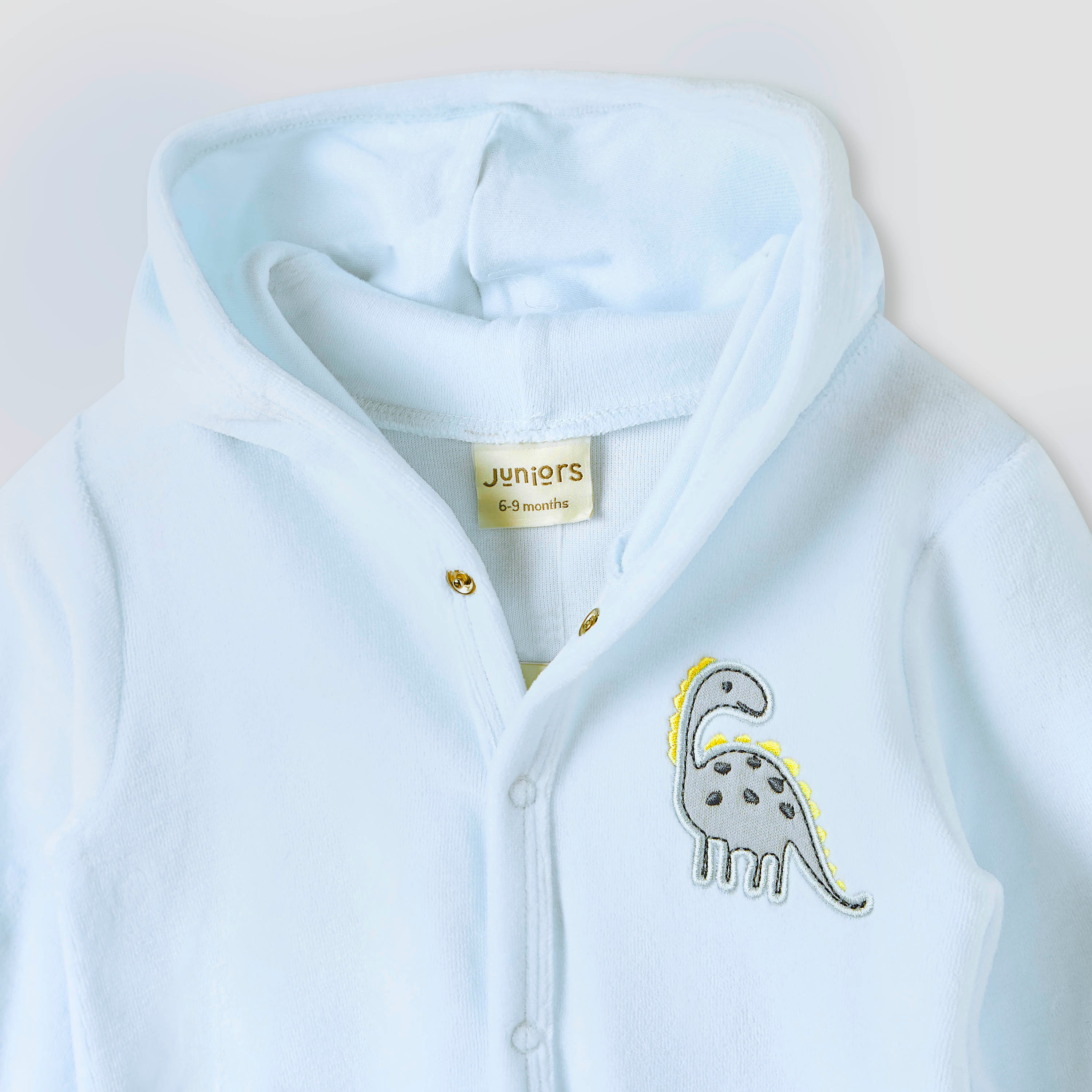 Juniors Dinosaur Applique Hooded Velour Sleepsuit with Long Sleeves-baby-boys-clothing-winterwear-sleepsuits-image-3