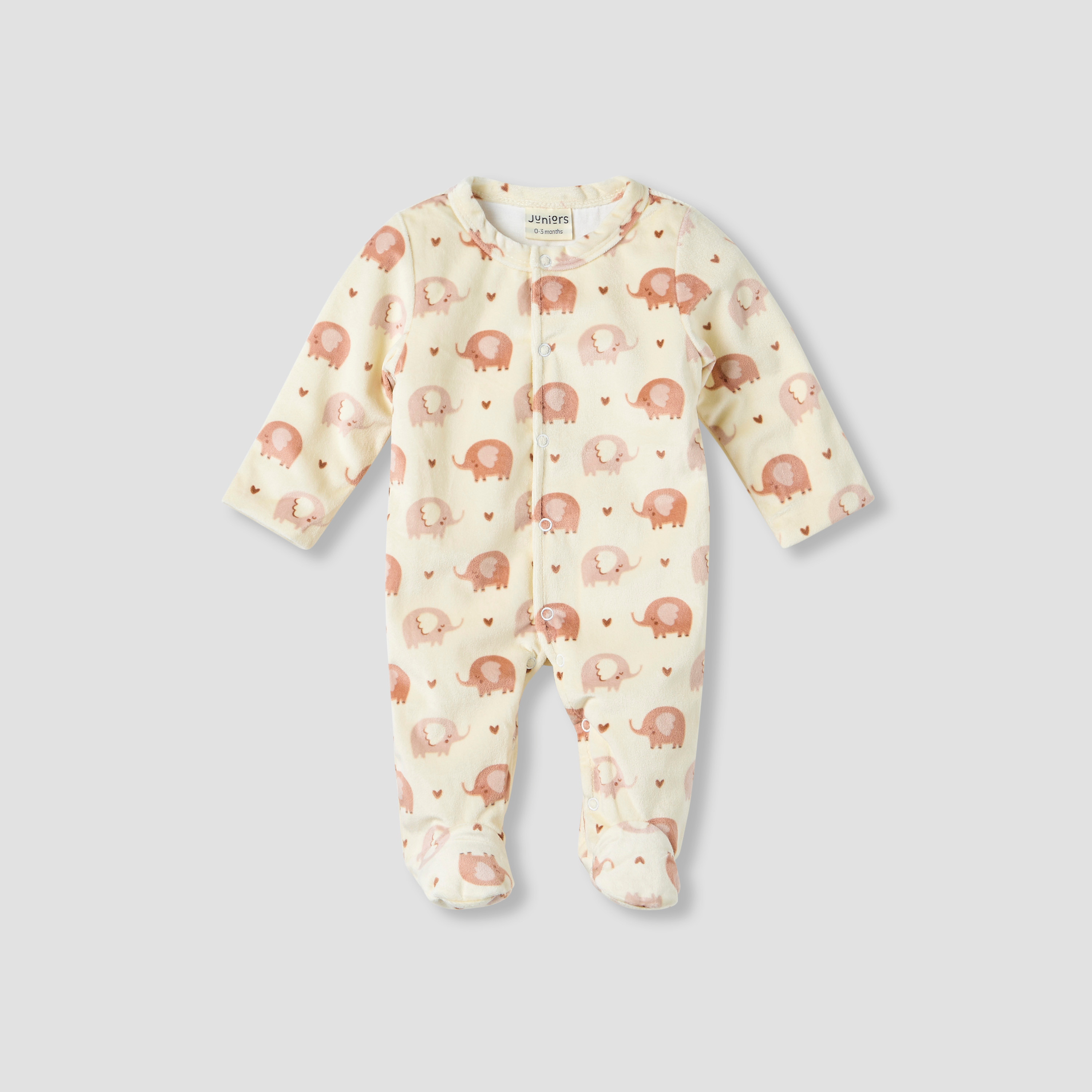 Juniors Elephant Print Plush Sleepsuit with Long Sleeves-baby-girls-clothing-nightwear-sleepsuits-image-1