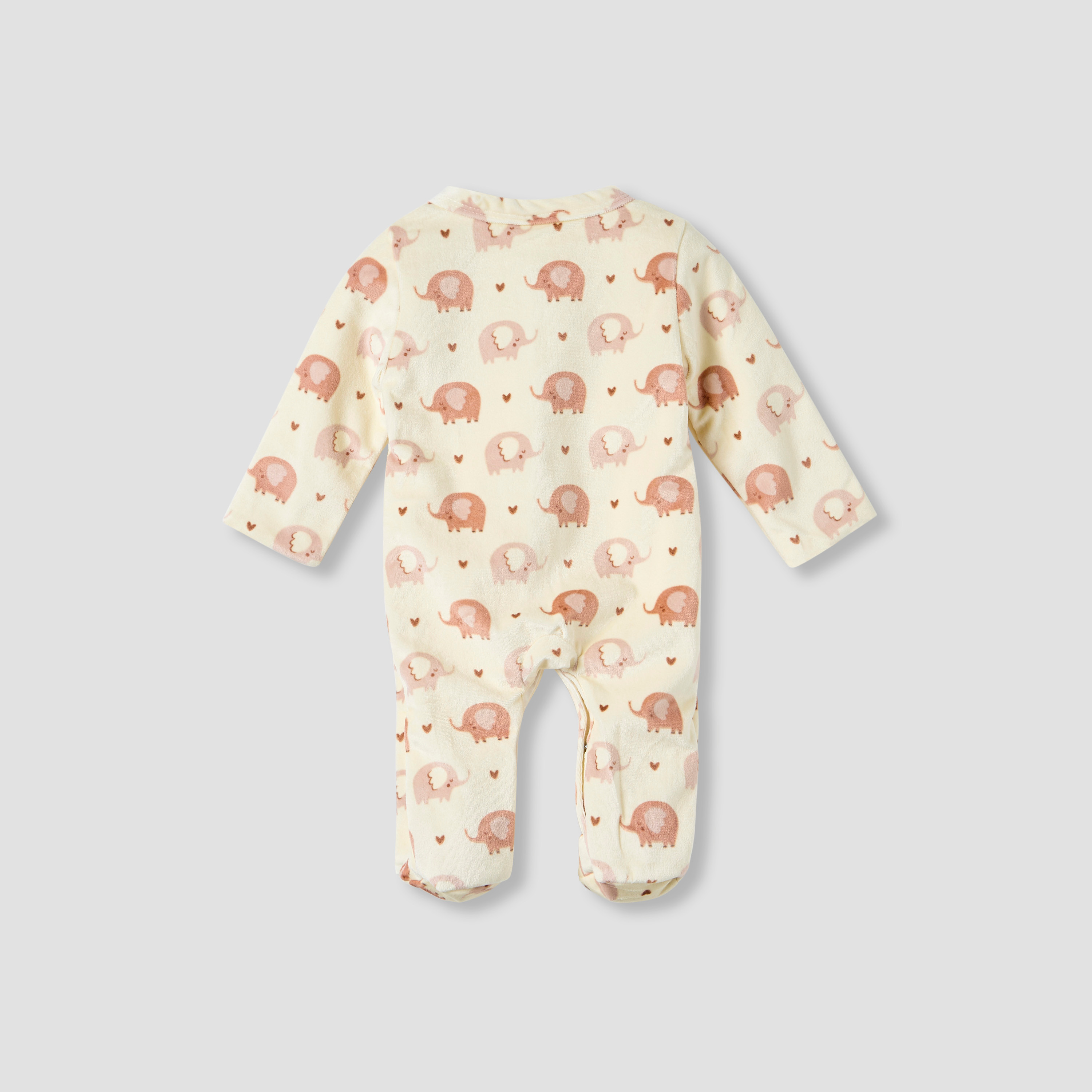 Juniors Elephant Print Plush Sleepsuit with Long Sleeves-baby-girls-clothing-nightwear-sleepsuits-image-2