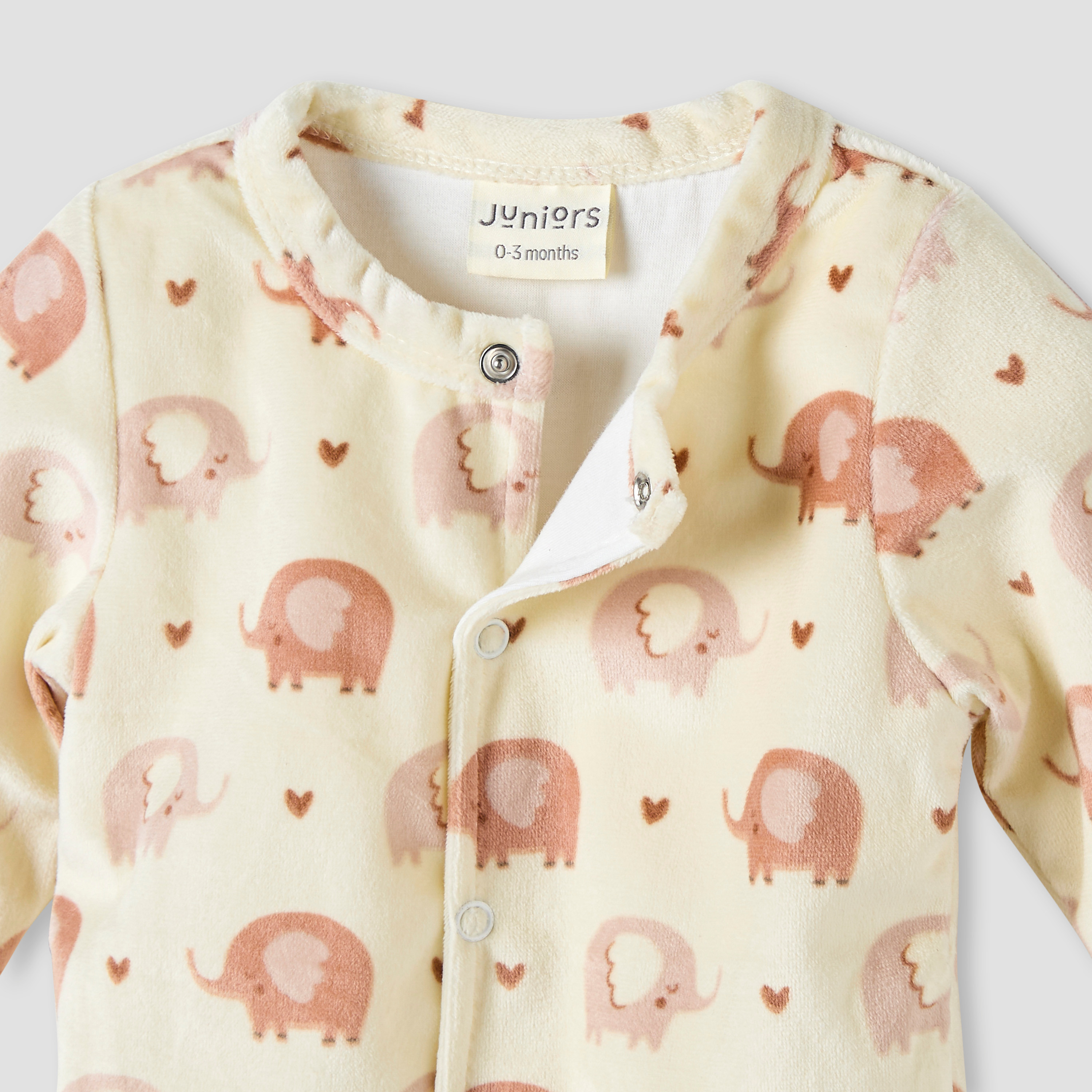 Juniors Elephant Print Plush Sleepsuit with Long Sleeves-baby-girls-clothing-nightwear-sleepsuits-image-3