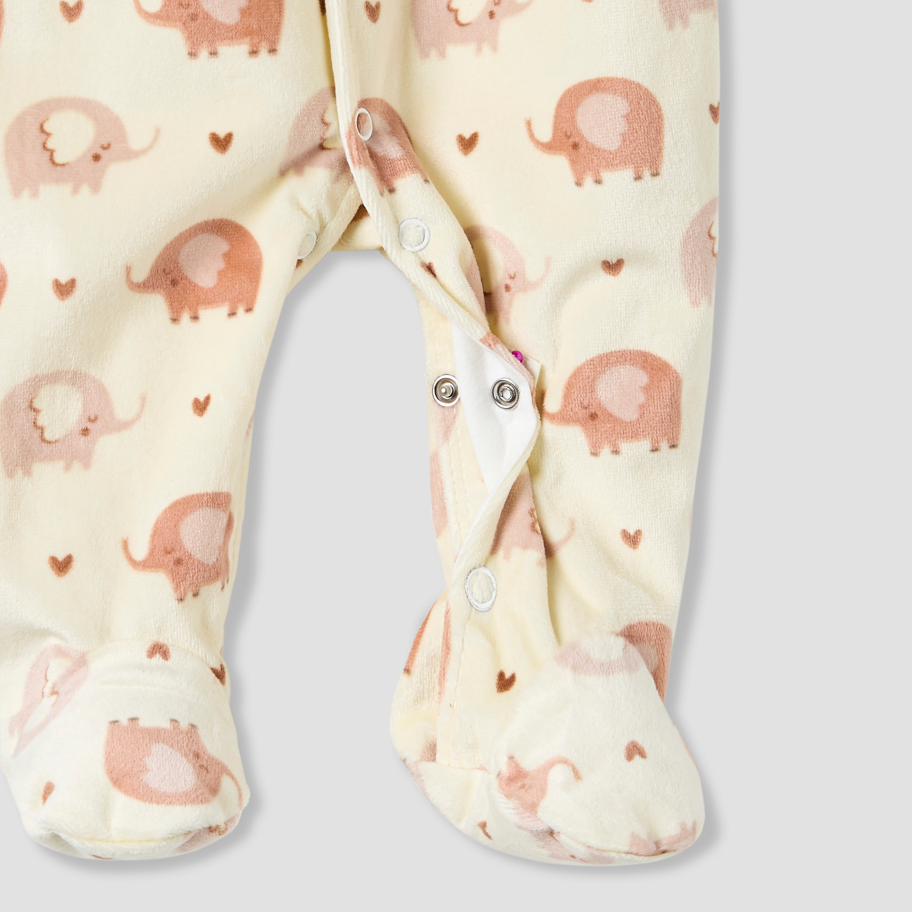 Juniors Elephant Print Plush Sleepsuit with Long Sleeves-baby-girls-clothing-nightwear-sleepsuits-image-4