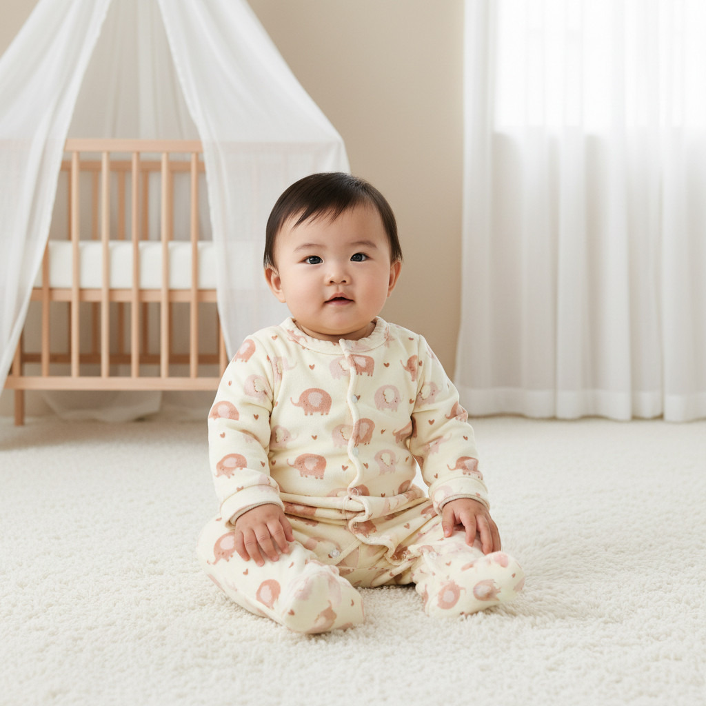 Juniors Elephant Print Plush Sleepsuit with Long Sleeves-baby-girls-clothing-nightwear-sleepsuits-image-5