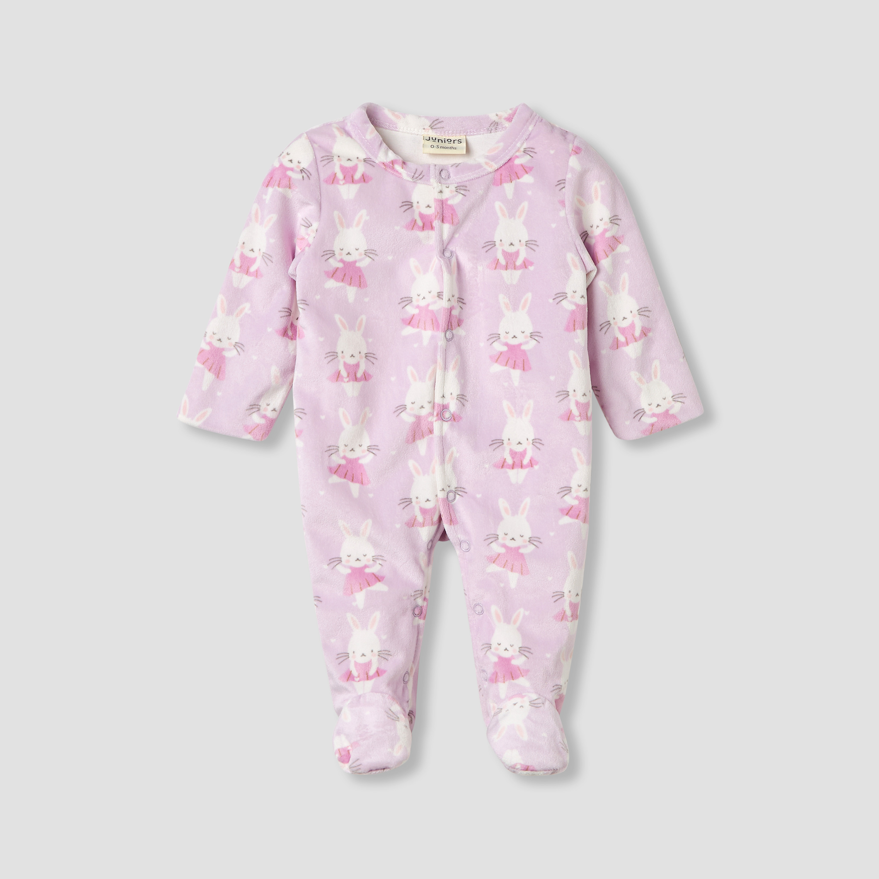 Juniors Round Neck Sleepsuit with Print - Polyester - Long Sleeves-baby-girls-clothing-nightwear-sleepsuits-image-1