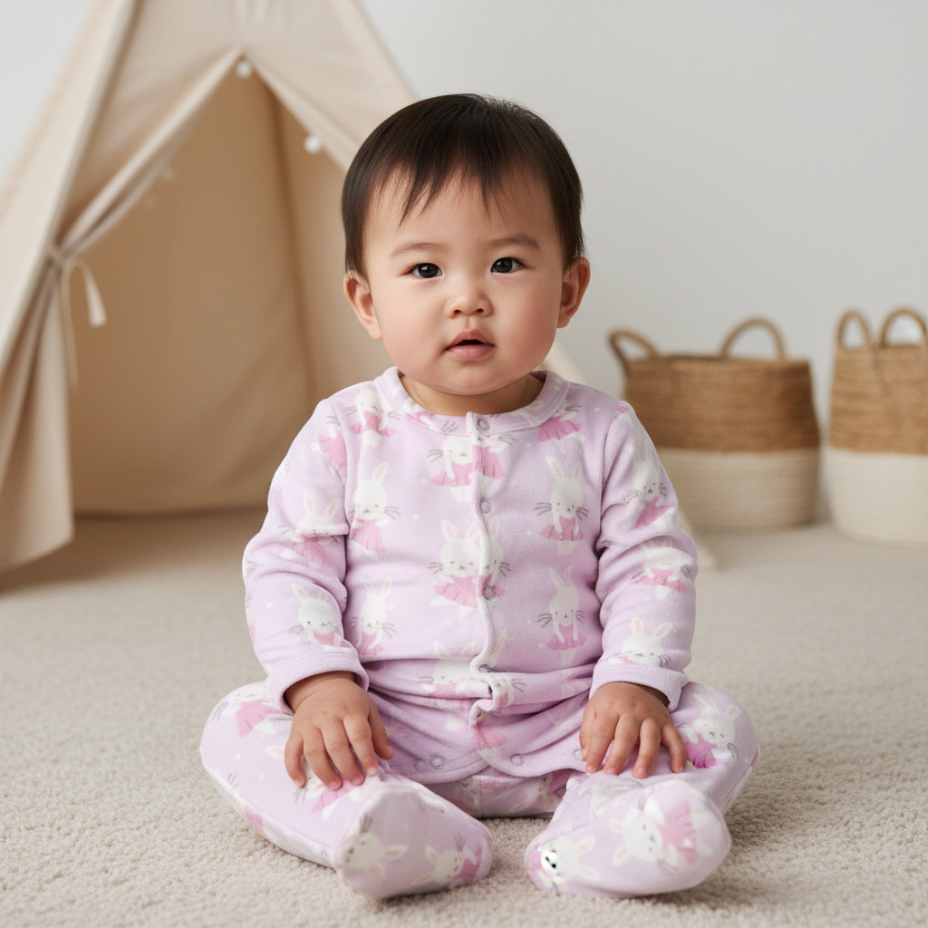 Juniors Round Neck Sleepsuit with Print - Polyester - Long Sleeves-baby-girls-clothing-nightwear-sleepsuits-image-5