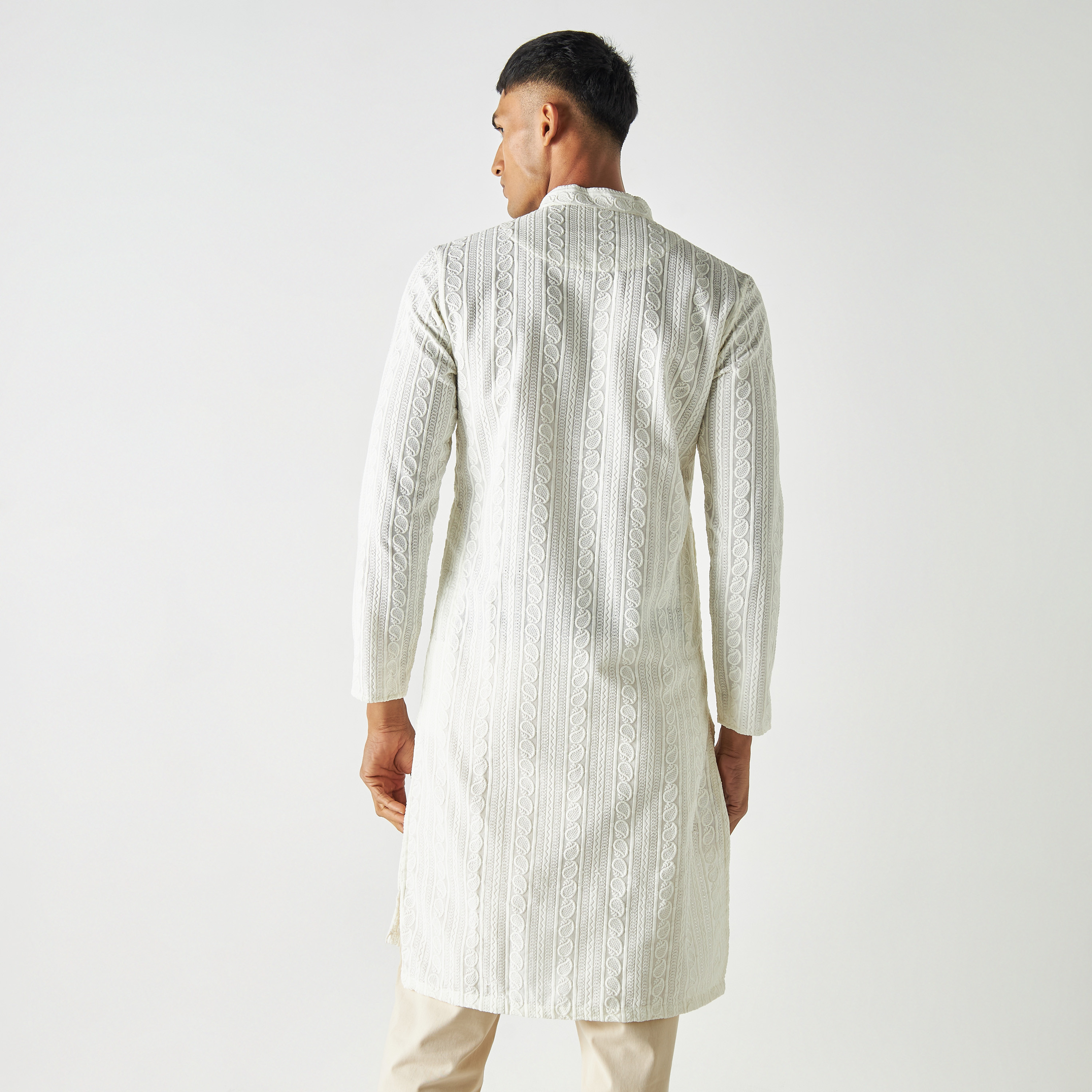 كورتا مانثان شيكانكاري بياقة ماندرين قطنية مطرزة مع زر للإغلاق-men-clothing-ethnicwear-kurtas-image-4