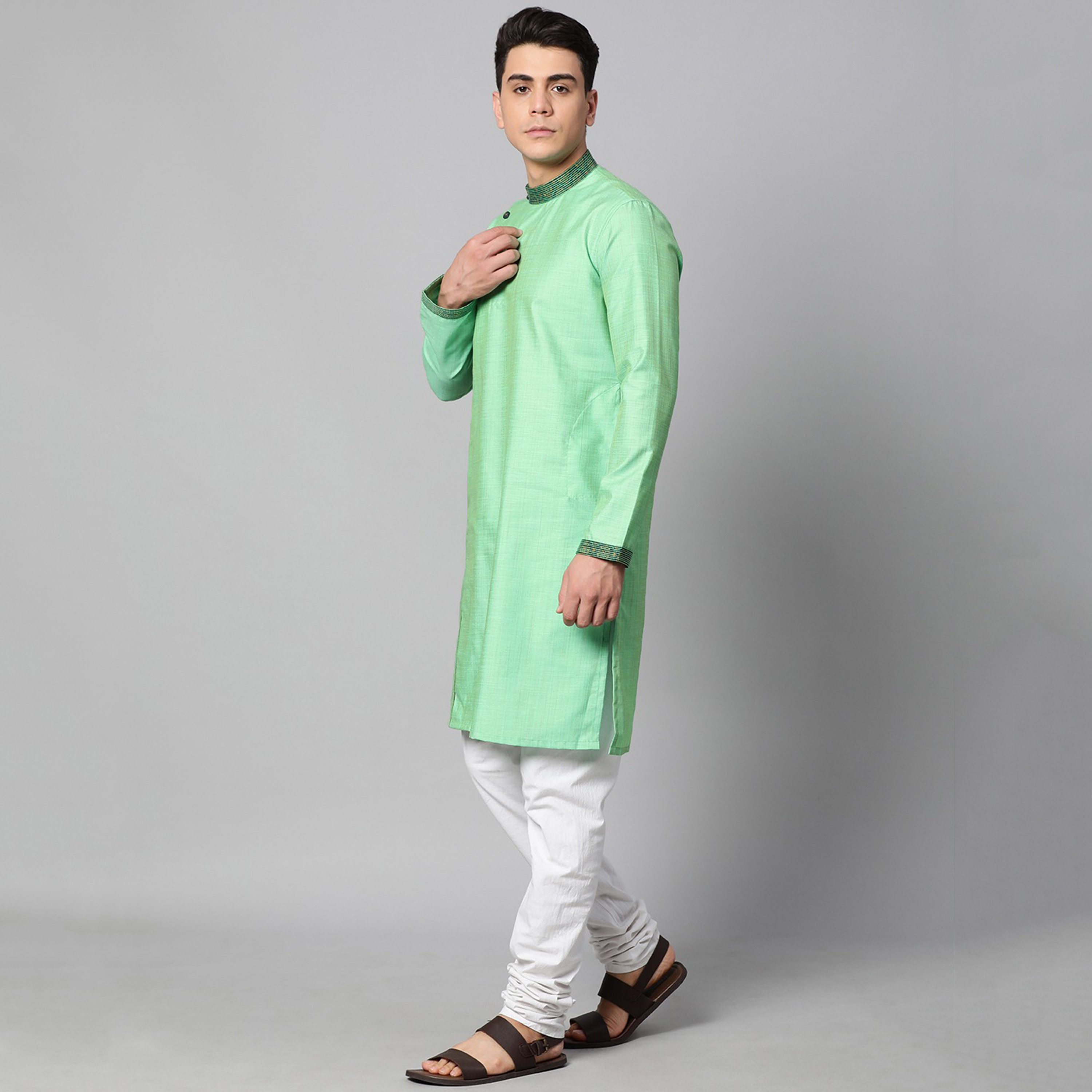 Manthan Plain Cotton Asymmetric Kurta with Button Closure-men-clothing-ethnicwear-kurtas-image-4