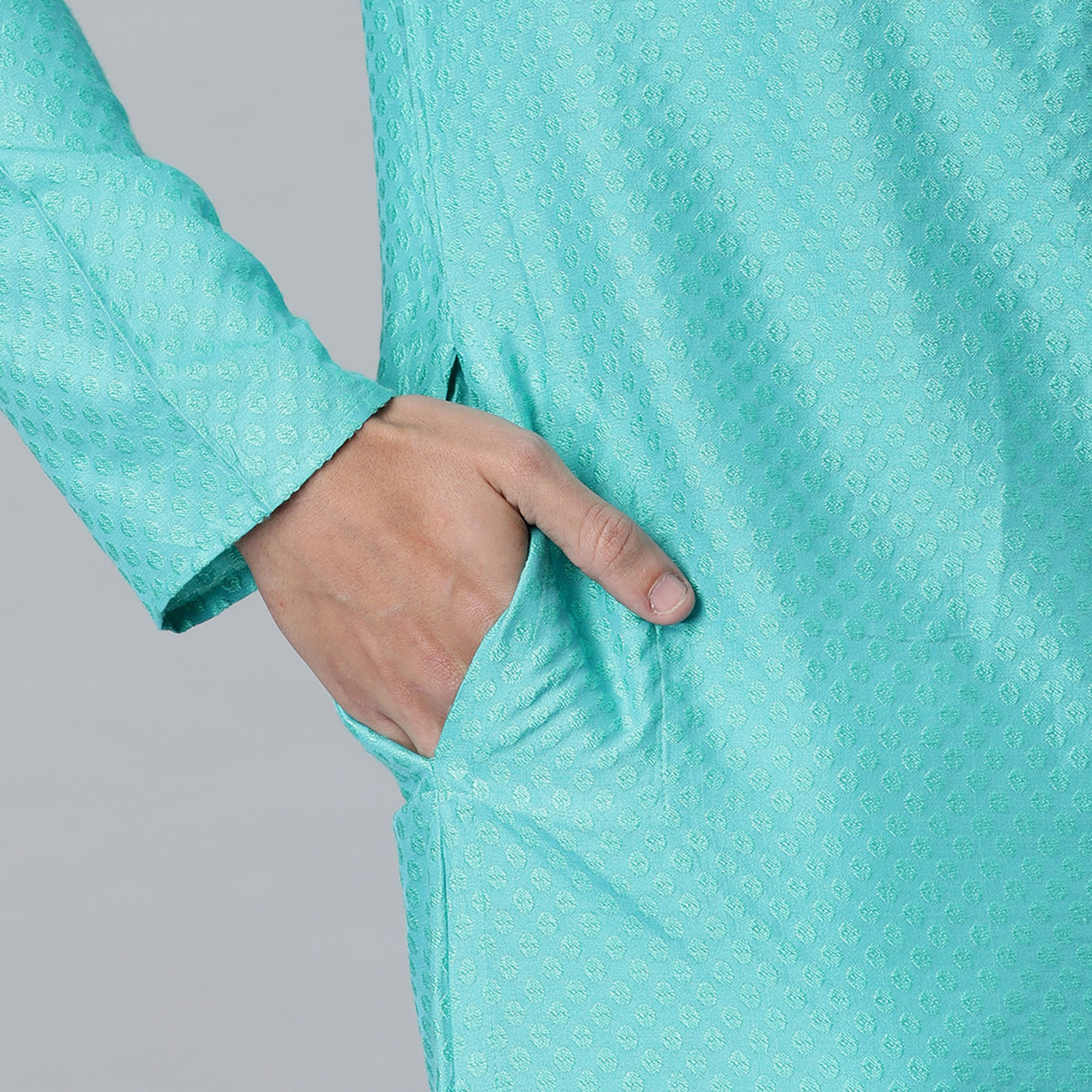 كورتا مانثان بياقة ماندرين قطنية مطرزة مع زر للإغلاق-men-clothing-ethnicwear-kurtas-image-4