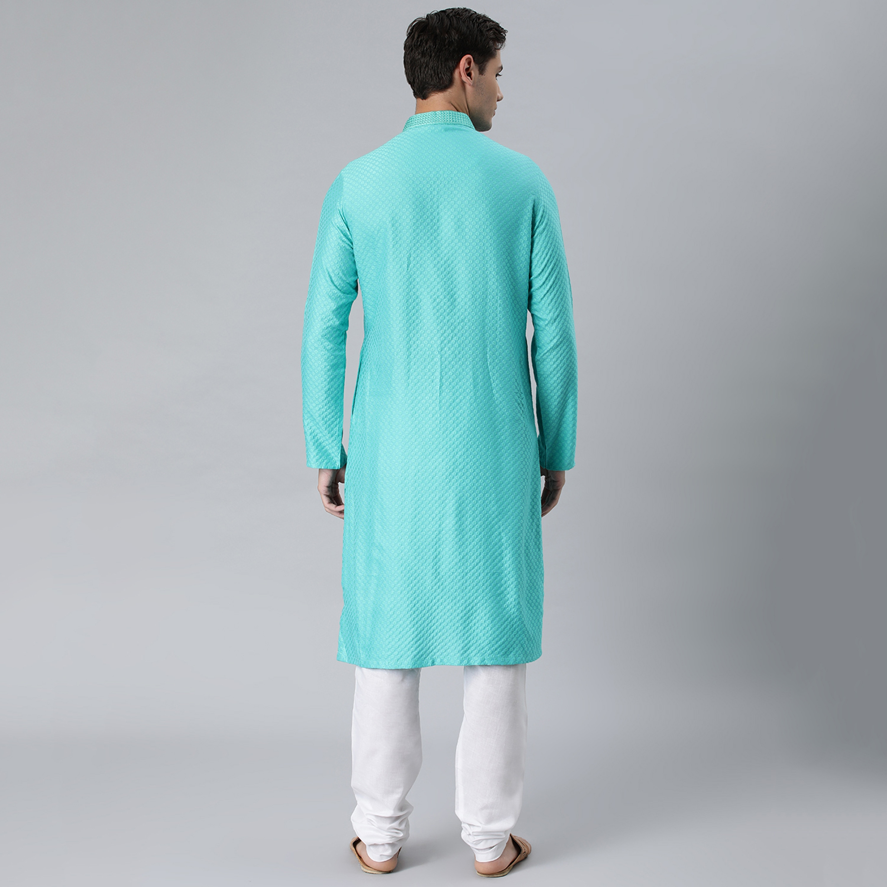 كورتا مانثان بياقة ماندرين قطنية مطرزة مع زر للإغلاق-men-clothing-ethnicwear-kurtas-image-5