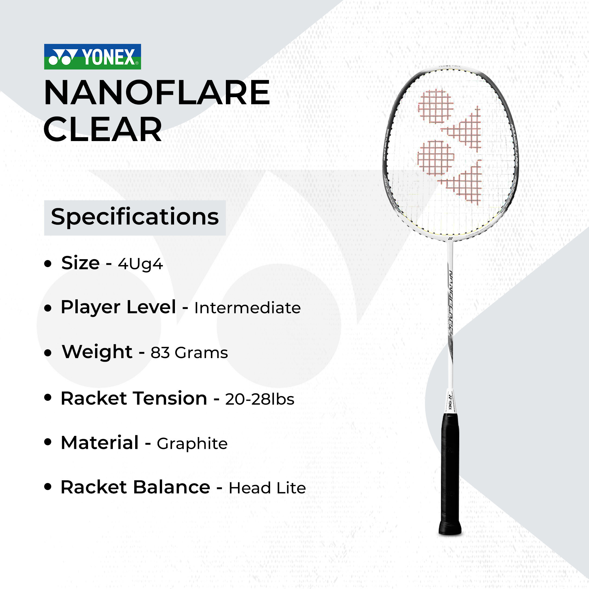 Buy YONEX Nanoflare Clear 4UG4 Badminton Racket White with Cover Online ...