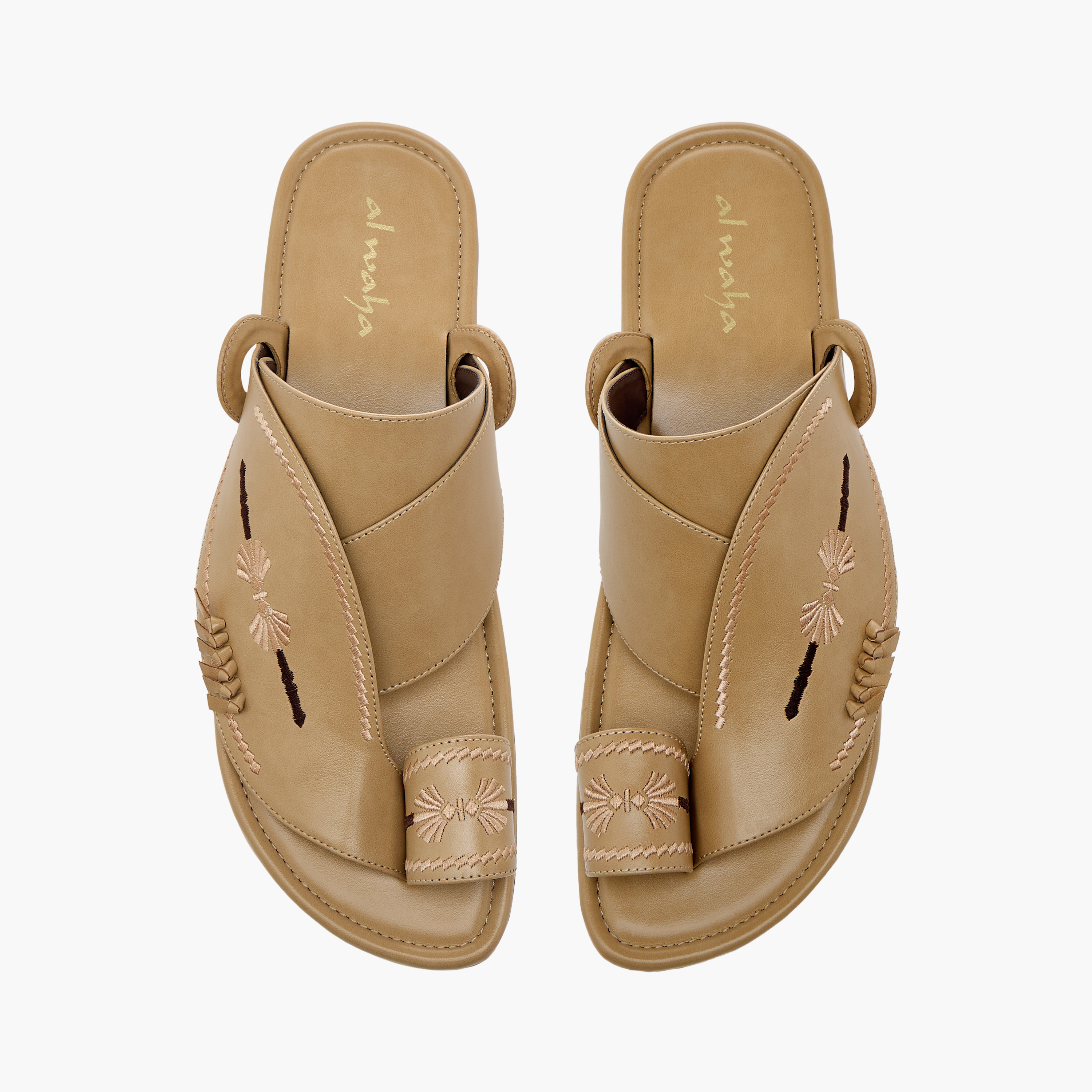 Al Waha Embroidered Slip-On Arabic Sandals with Toe Loop-men-shoes-sandals-image-1